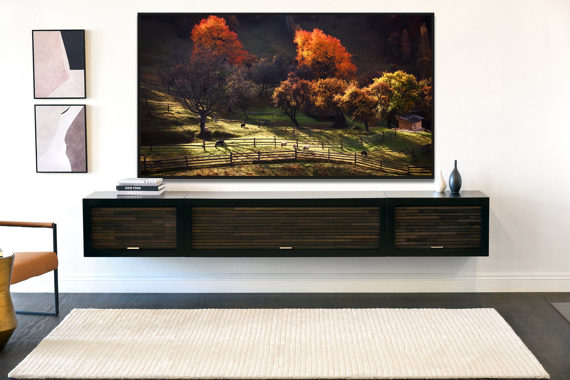 Black Floating TV Stand Modern Wall Mount Floating Entertainment Center - ECO GEO