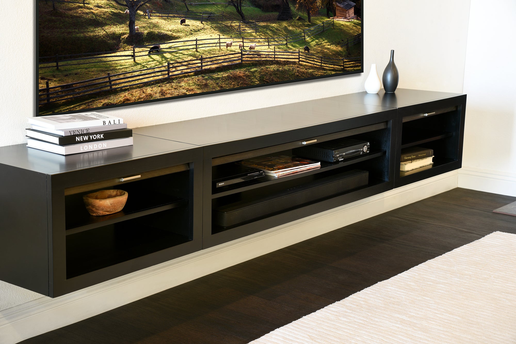 Black Floating TV Stand Modern Wall Mount Floating Entertainment Center - ECO GEO