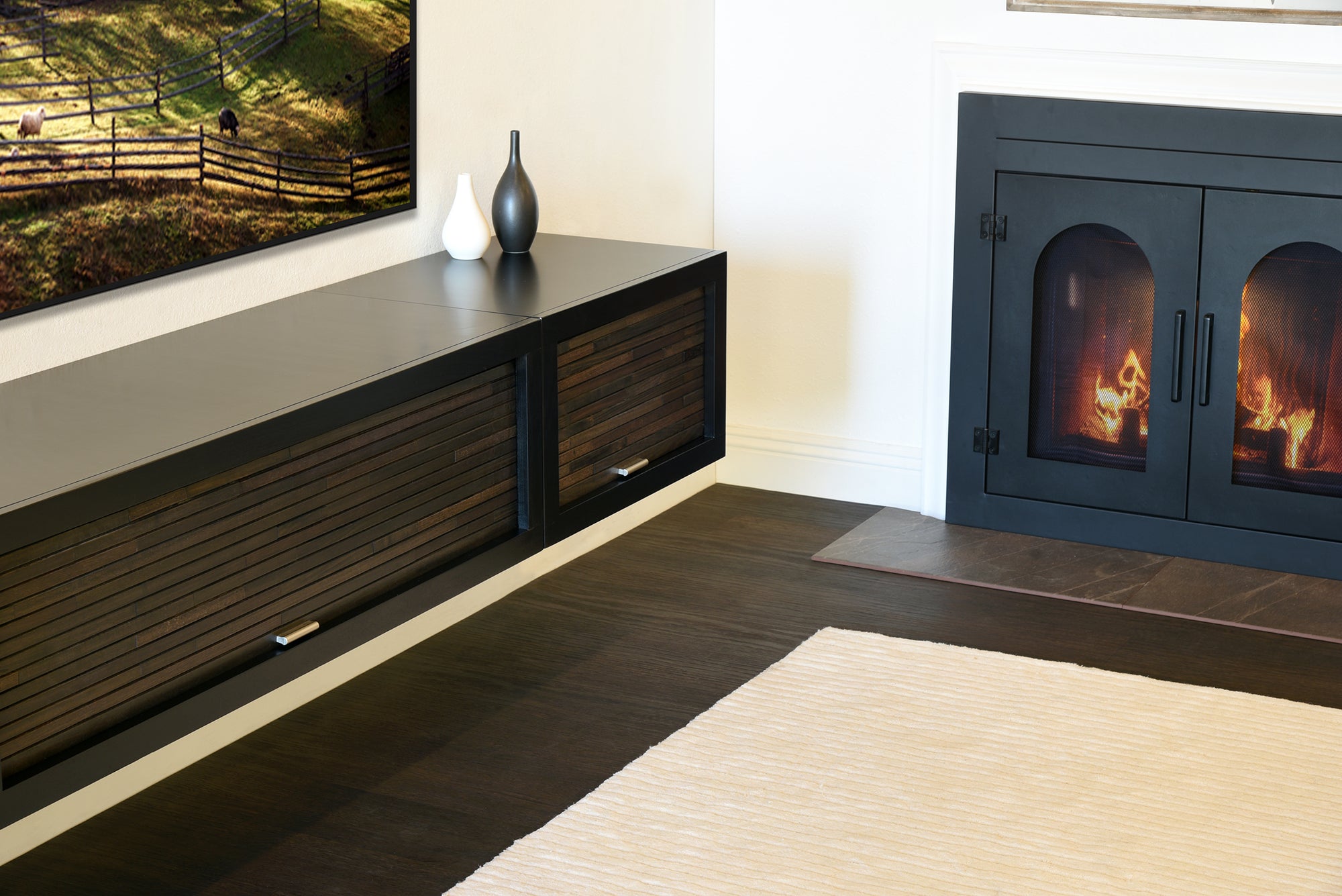 Black Floating TV Stand Modern Wall Mount Floating Entertainment Center - ECO GEO