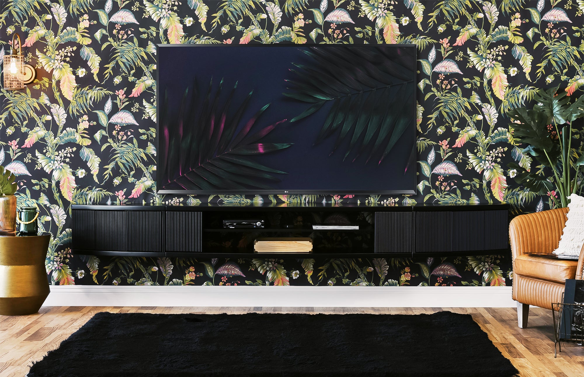 Floating TV Stand Curved Wall Mount Entertainment Center - Arc - Black