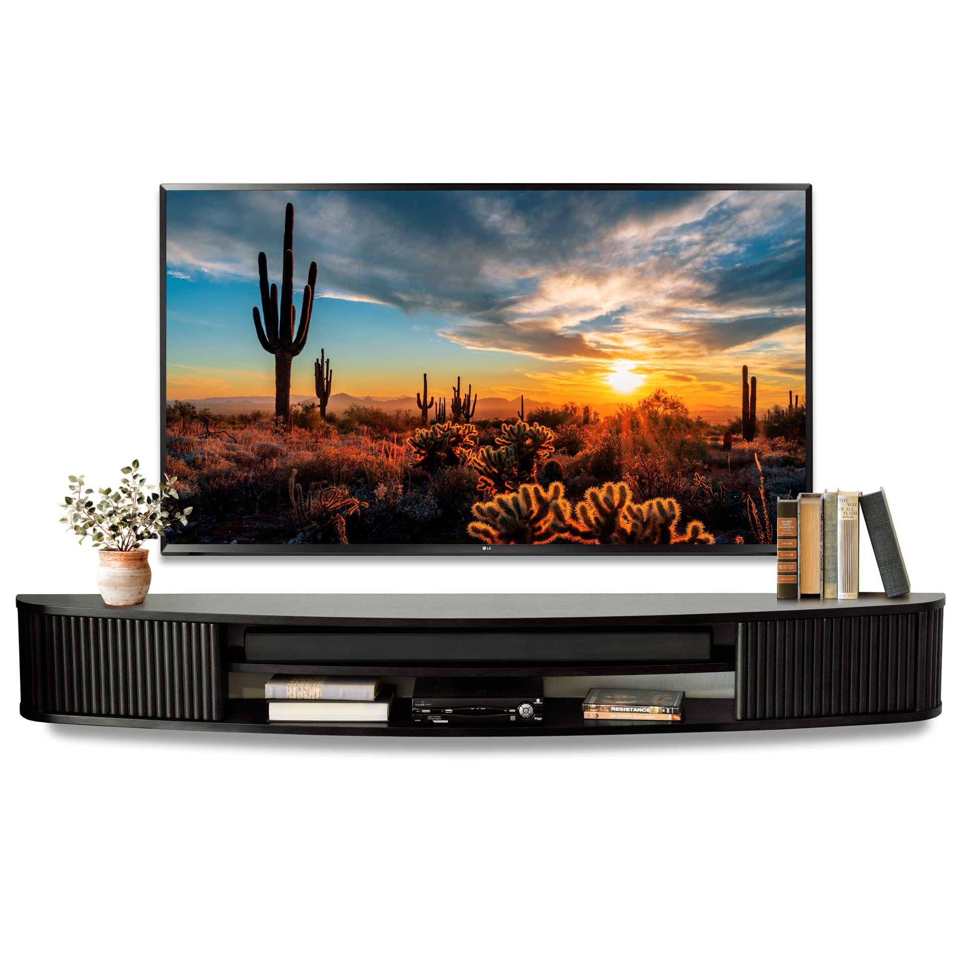 Floating TV Stand Curved Wall Mount 72" Console - Arc - Black