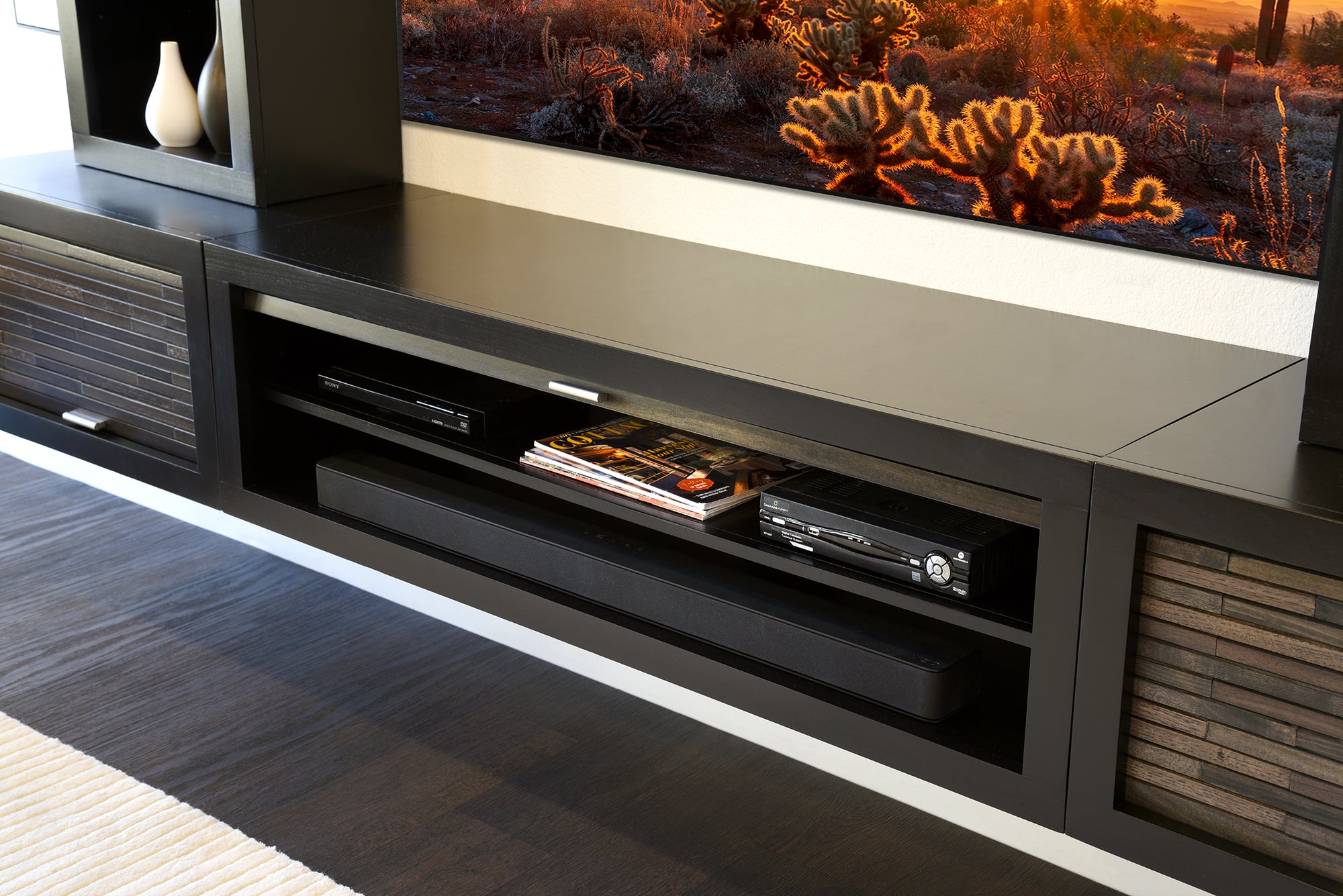 Floating TV Stand Wall Mount Entertainment Center With Bookcases - ECO GEO - Black