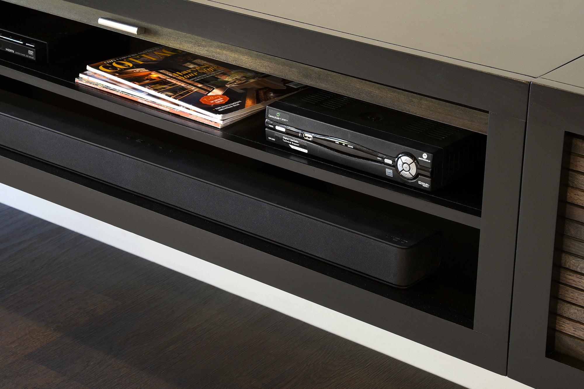 Floating TV Stand Wall Mount Entertainment Center With Bookcases - ECO GEO - Black