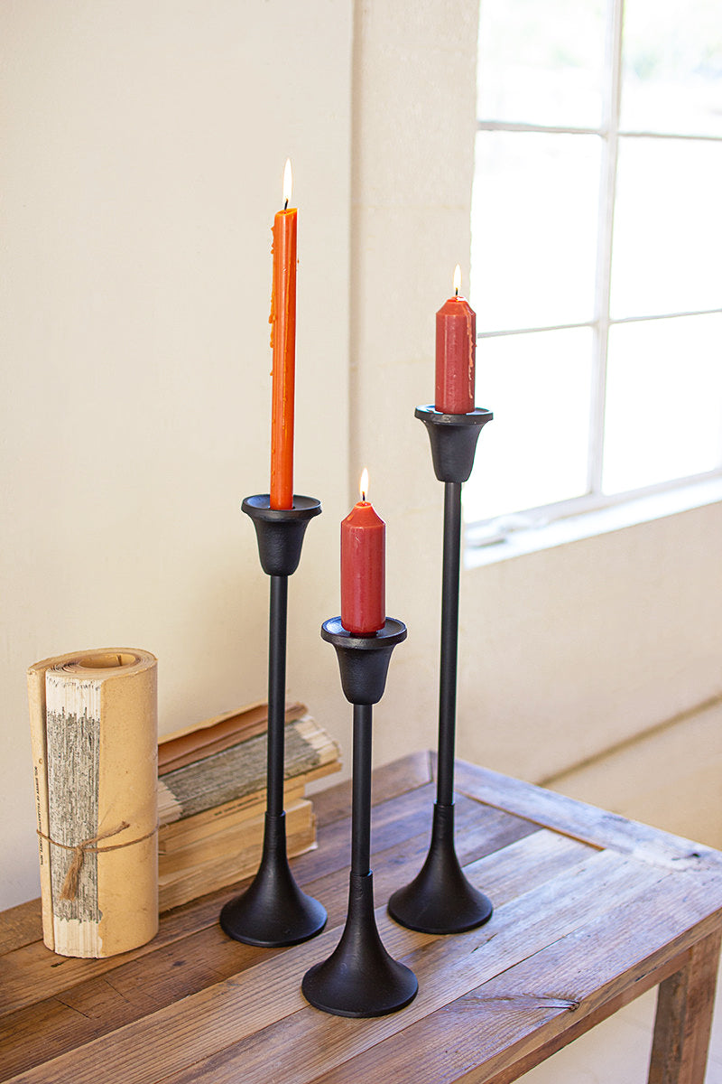 Black Metal Taper Candle Stands - Set Of 3