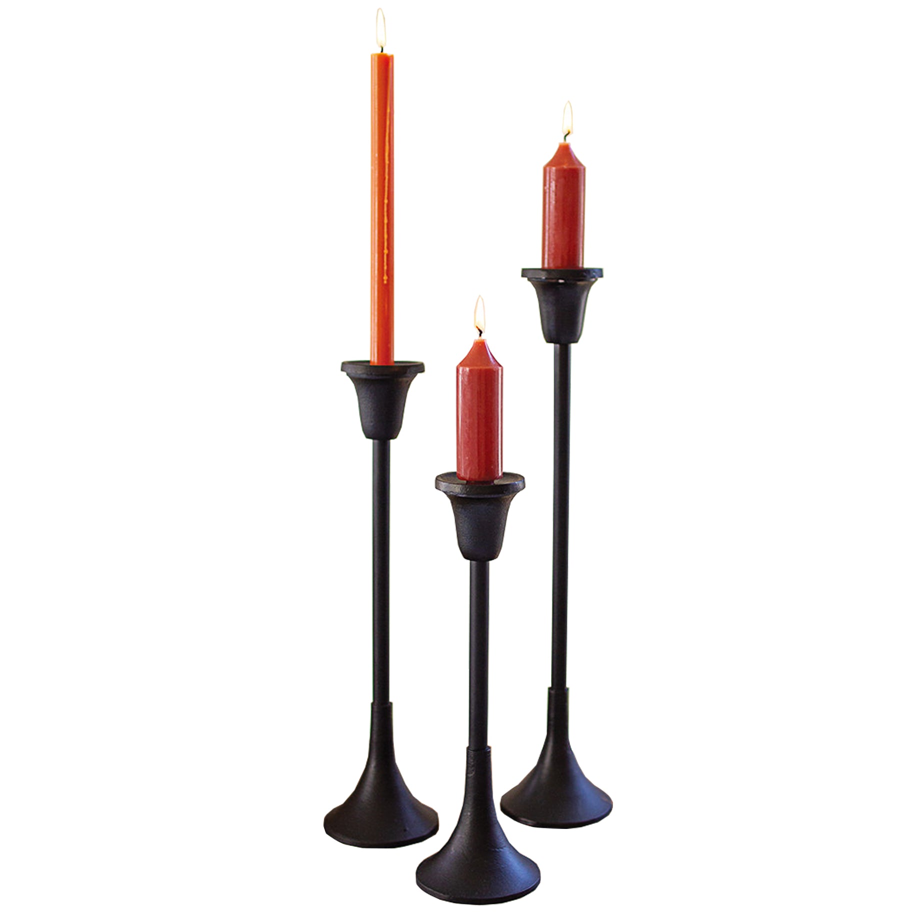 Black Metal Taper Candle Stands - Set Of 3