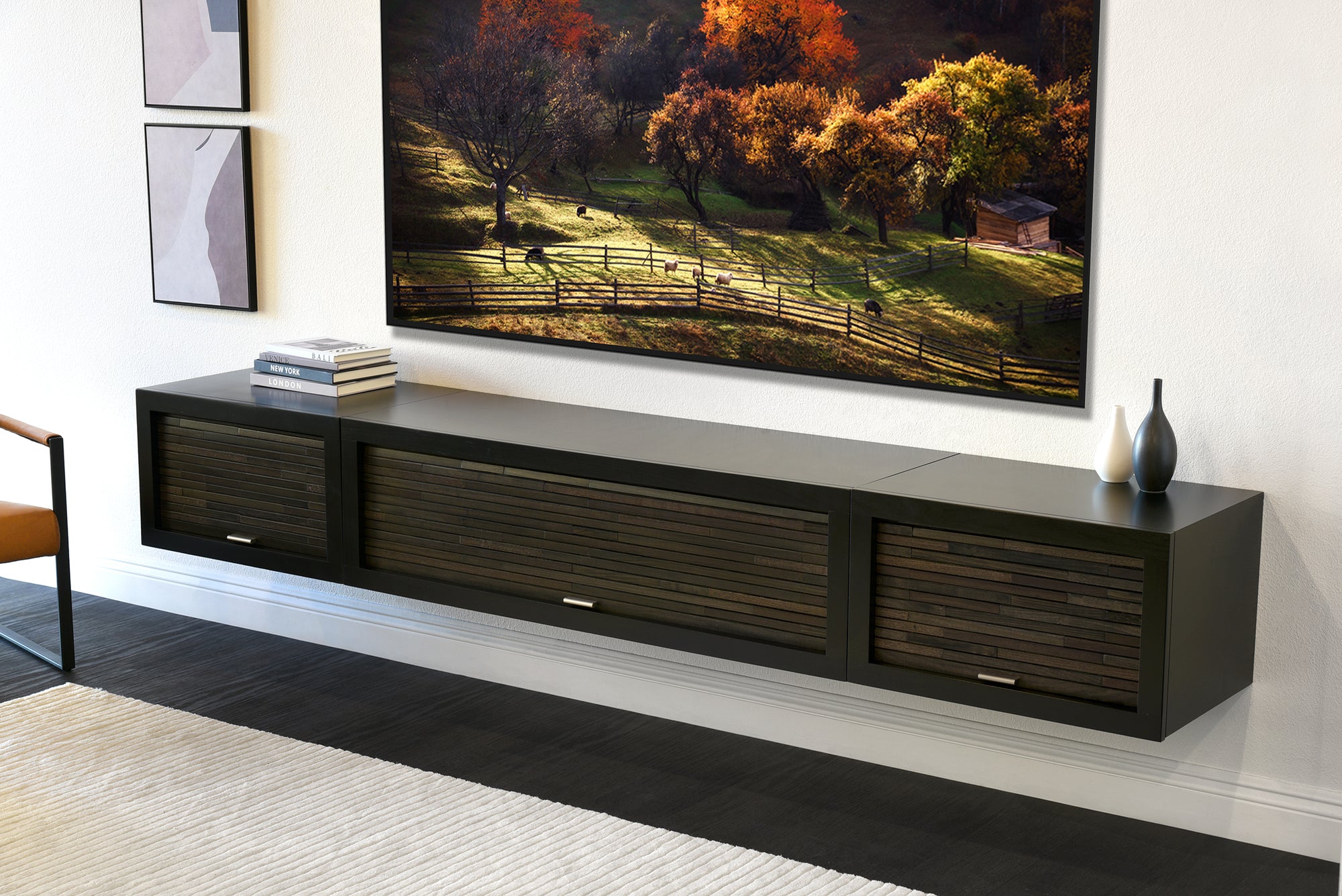 Black Floating TV Stand Modern Wall Mount Floating Entertainment Center - ECO GEO