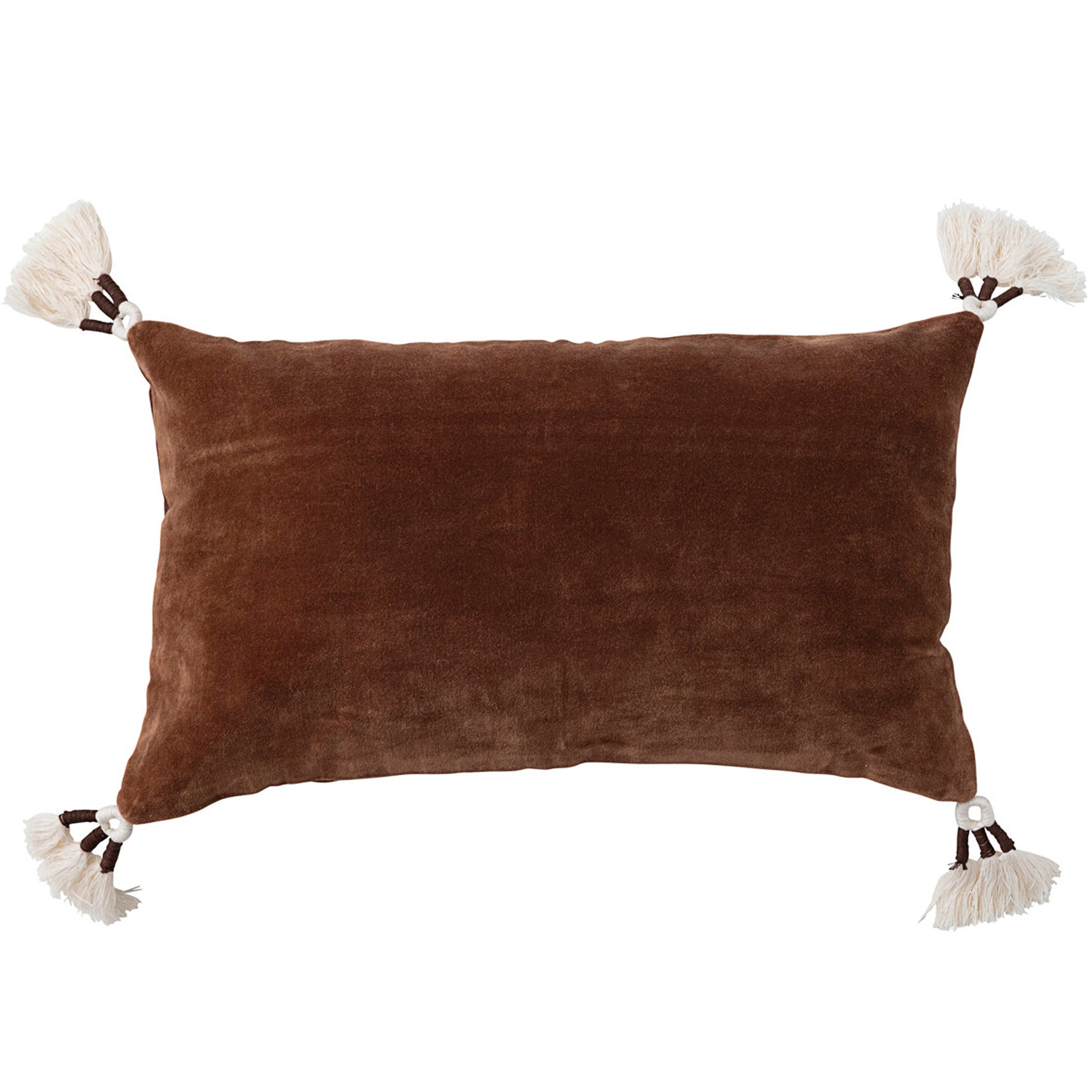 Brown Velvet Cotton Lumbar Pillow With Tassels