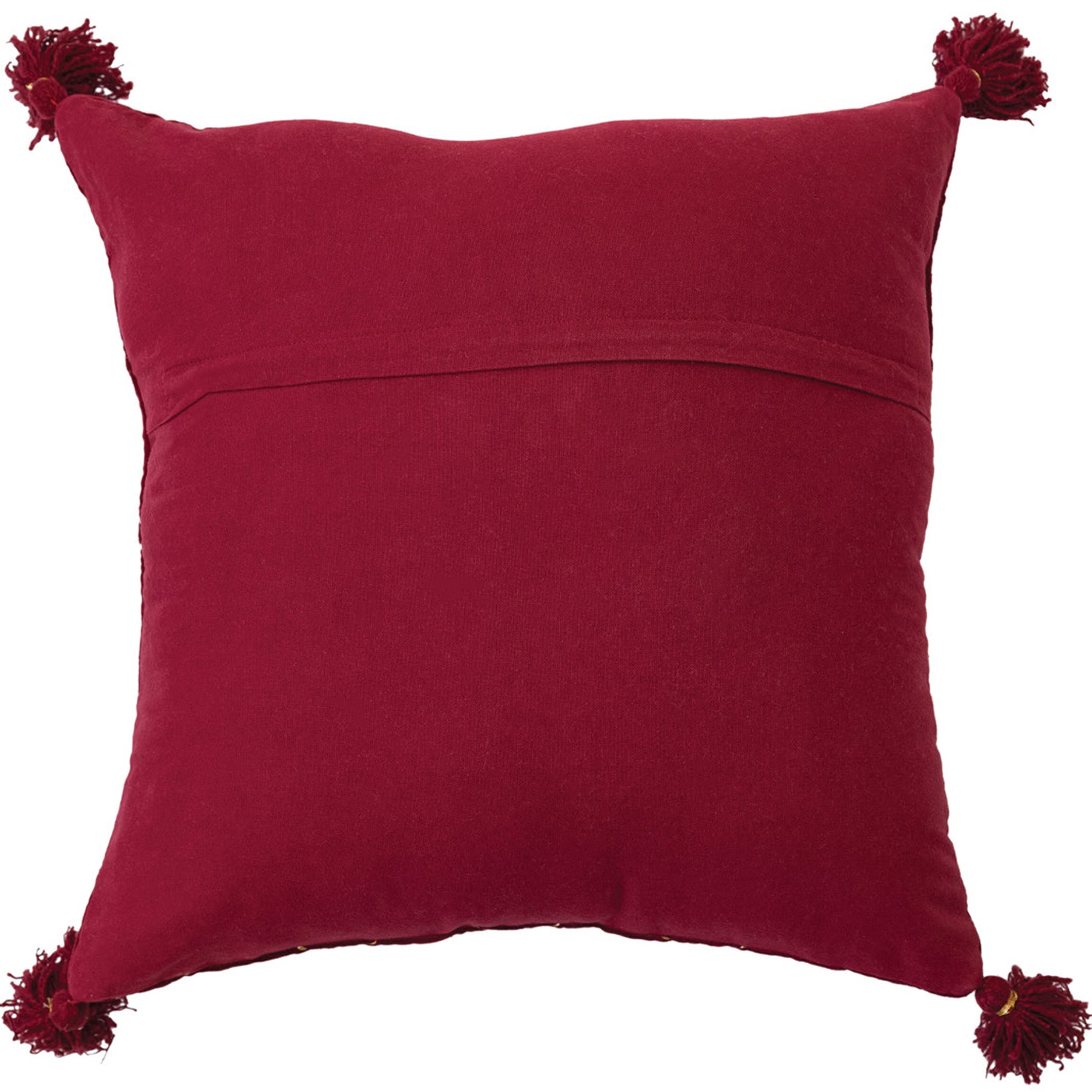Burgundy Red Quilted Velvet Cotton Pillow With Gold Embroidery