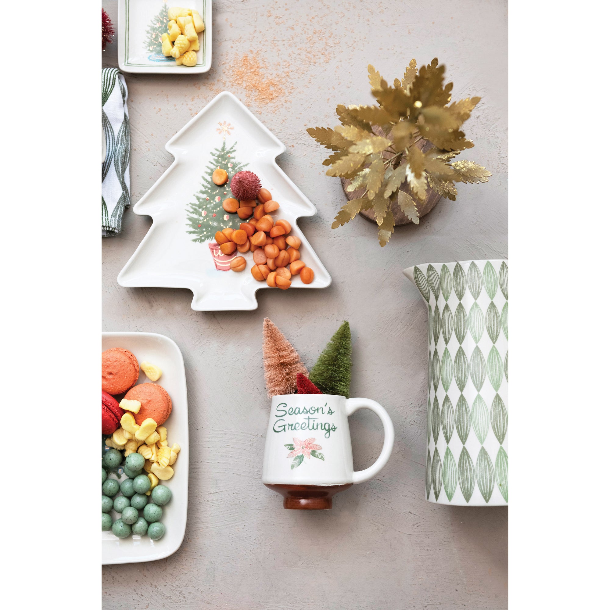 Christmas Winter Greeting Coffee Mugs Holiday Stoneware - Set of 4