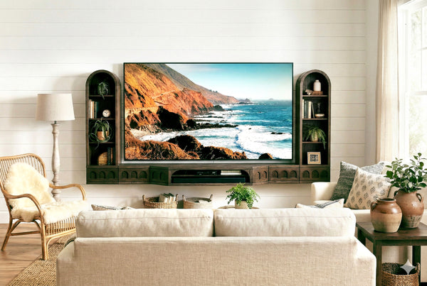 Floating TV Stand Dark Oak Arched Wall Mount Entertainment Center