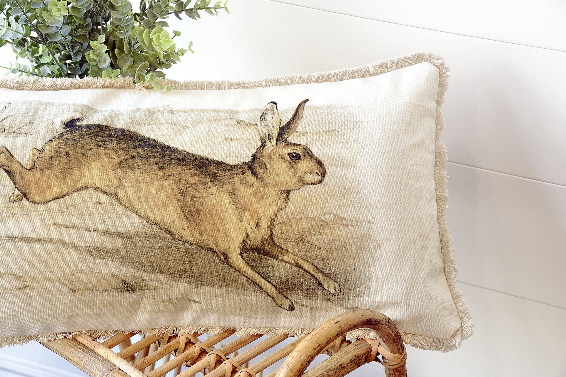 Cotton Lumbar Pillow With Rabbit & Fringe