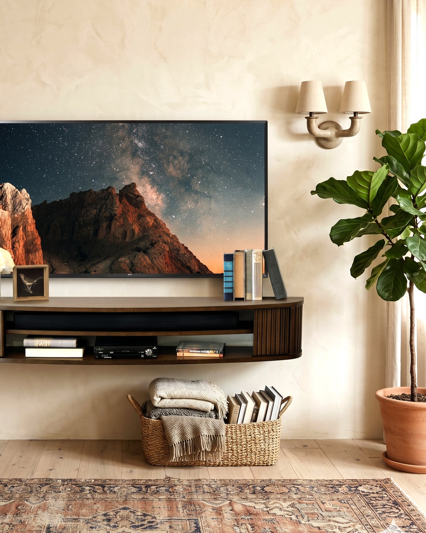 Floating TV Stand Curved Wall Mount 58" Console - Arc - Russet Brown