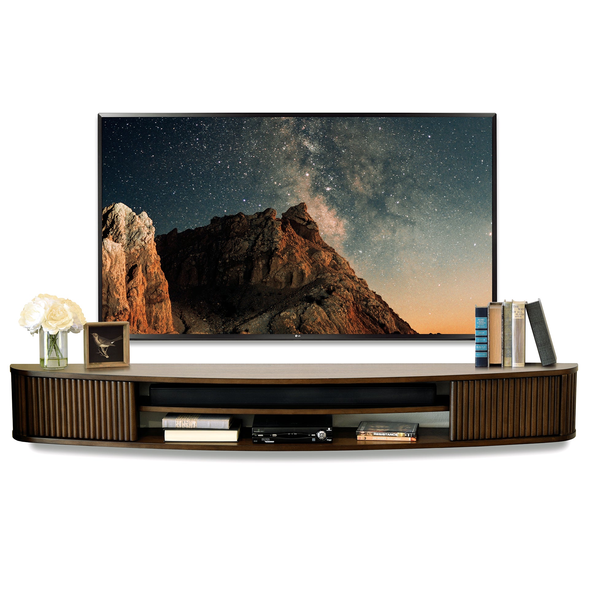 Handcrafted 72" Floating TV Stand Curved Wall Mount Entertainment Center Media Console - Arc - Russet Brown