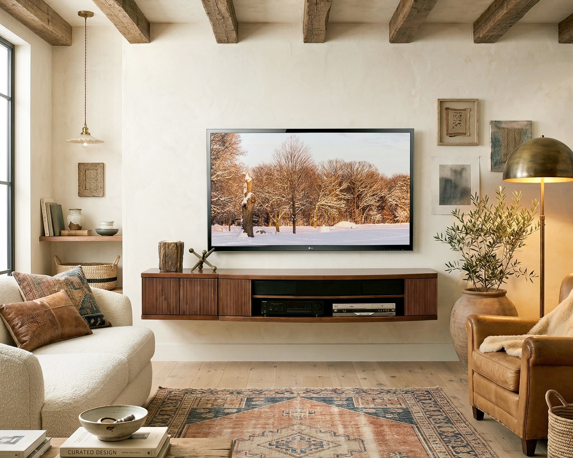 Floating TV Stand Wall Mount Entertainment Center - Curve - Mocha