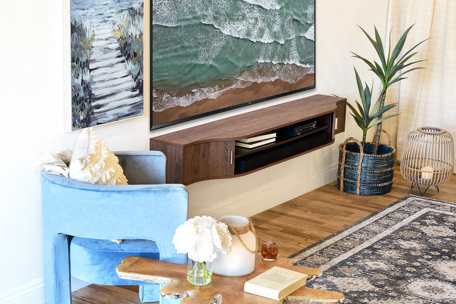 Woodwaves Floating TV Stand Wall Mount Console Mojave Dark Walnu