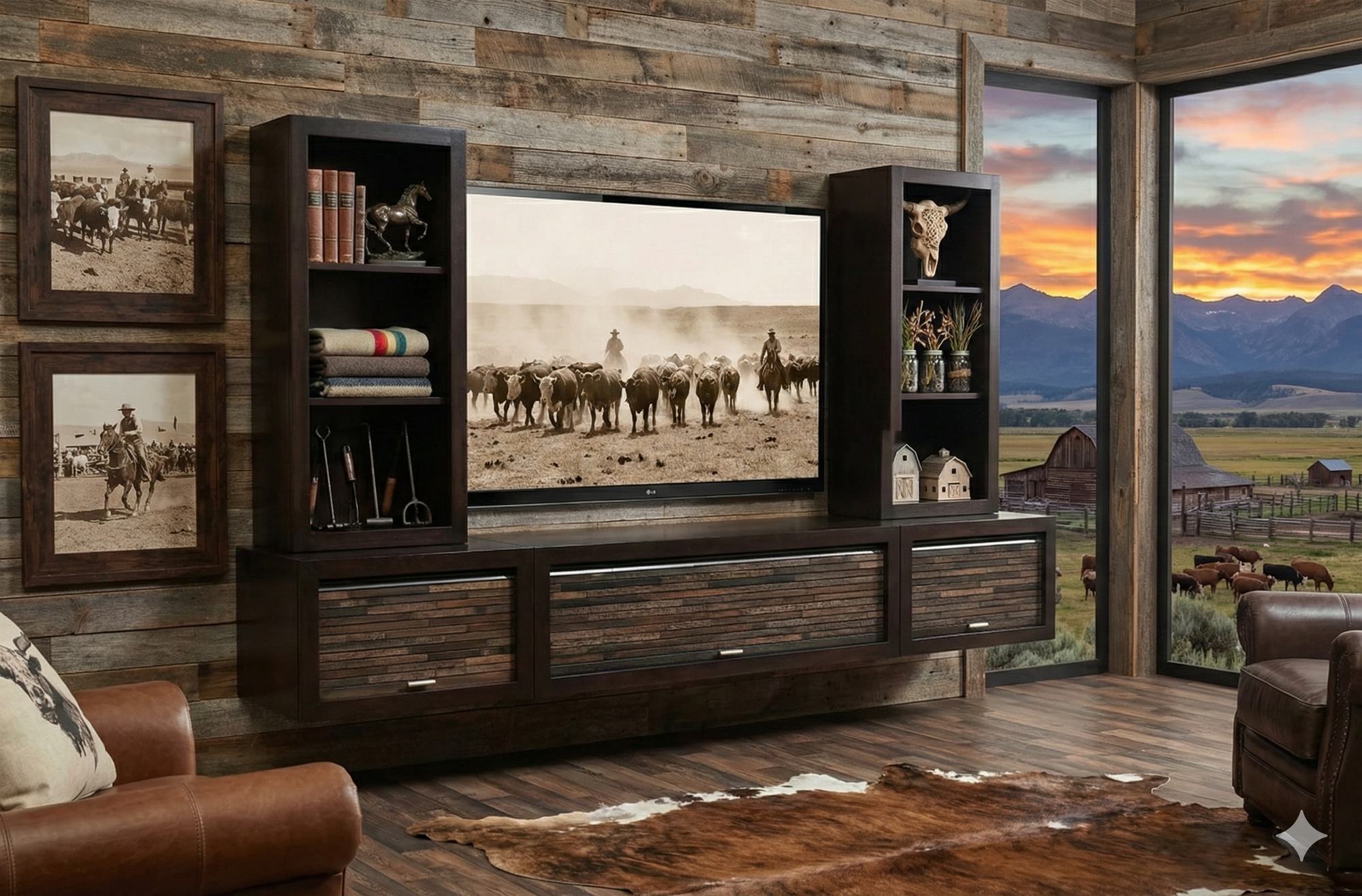 Floating TV Stand Modern Entertainment Center With Bookcases - ECO GEO - Espresso