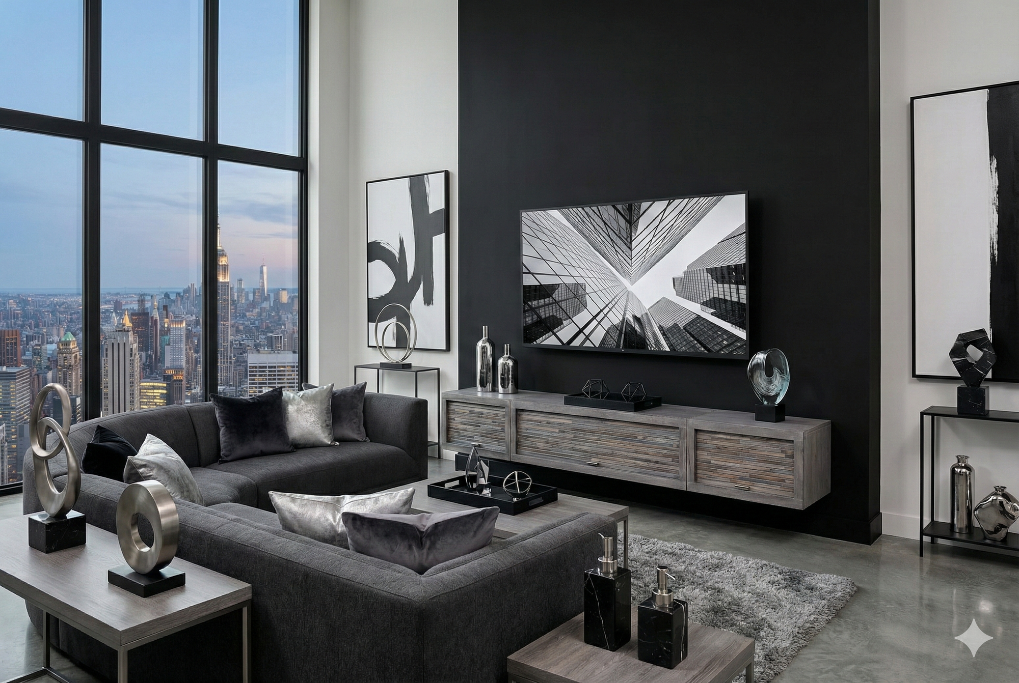 Floating TV Stand Wall Mount Entertainment Center Console - ECO GEO - Lakewood Gray