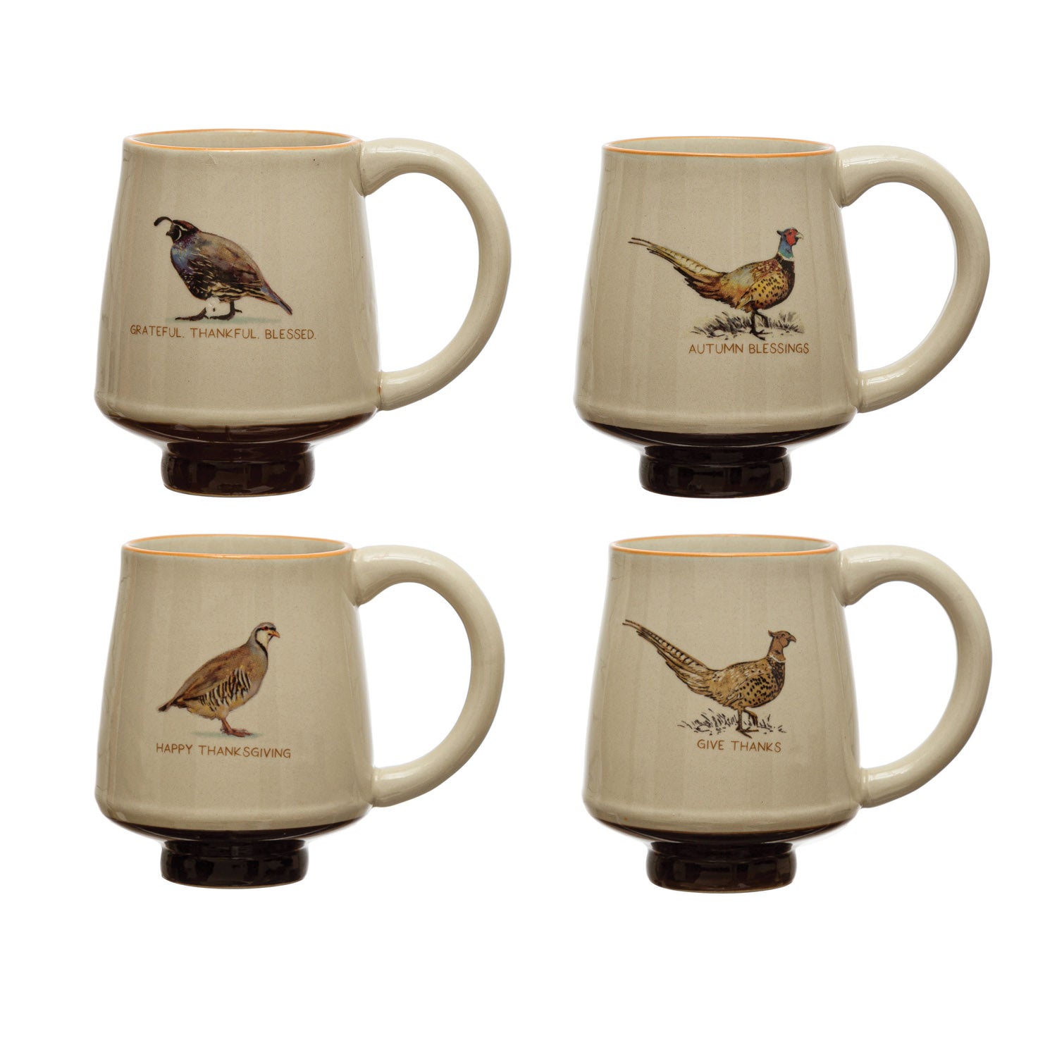 Fall Pheasant Quail Game Bird Coffee Mugs Thanksgiving Stoneware - Set of 4