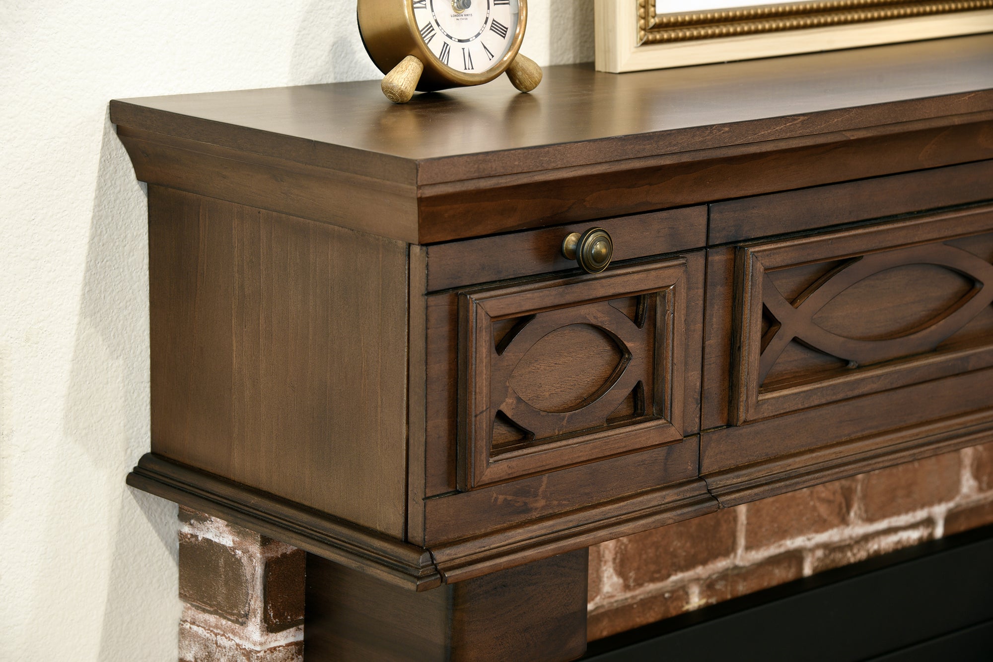 60" Fireplace Mantel With Audio/Video Hidden Storage Floating TV Stand - Galilee - Espresso