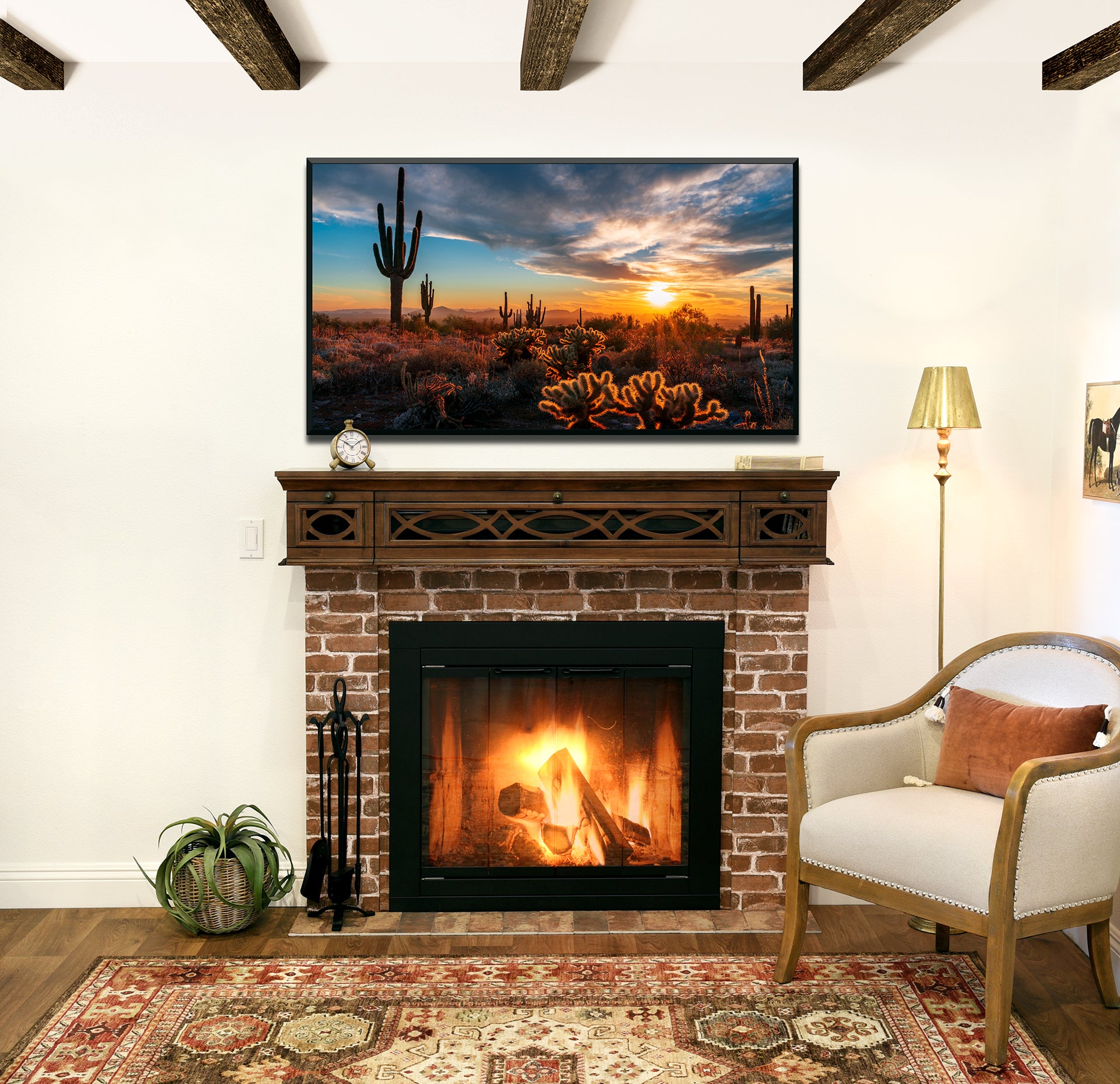 60" Fireplace Mantel With Audio/Video Hidden Storage Floating TV Stand - Galilee - Espresso