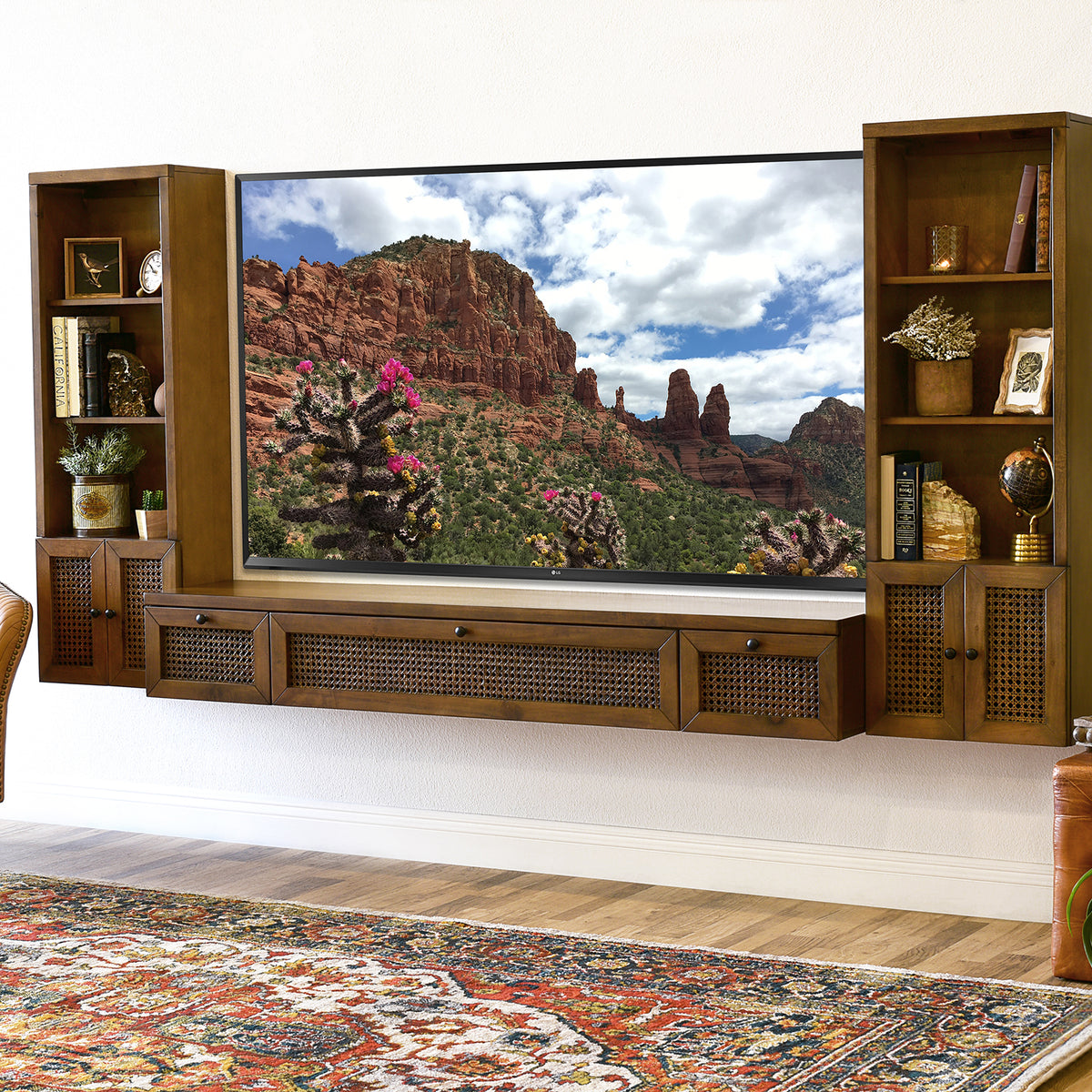 Modern All Wood Wall Mount Entertainment Center Floating TV Stand - Su ...