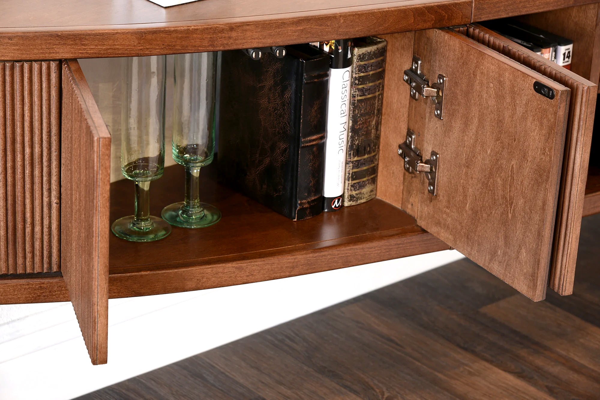 Handcrafted 108 Floating TV Stand Curved Modern Entertainment Center Woodwaves
