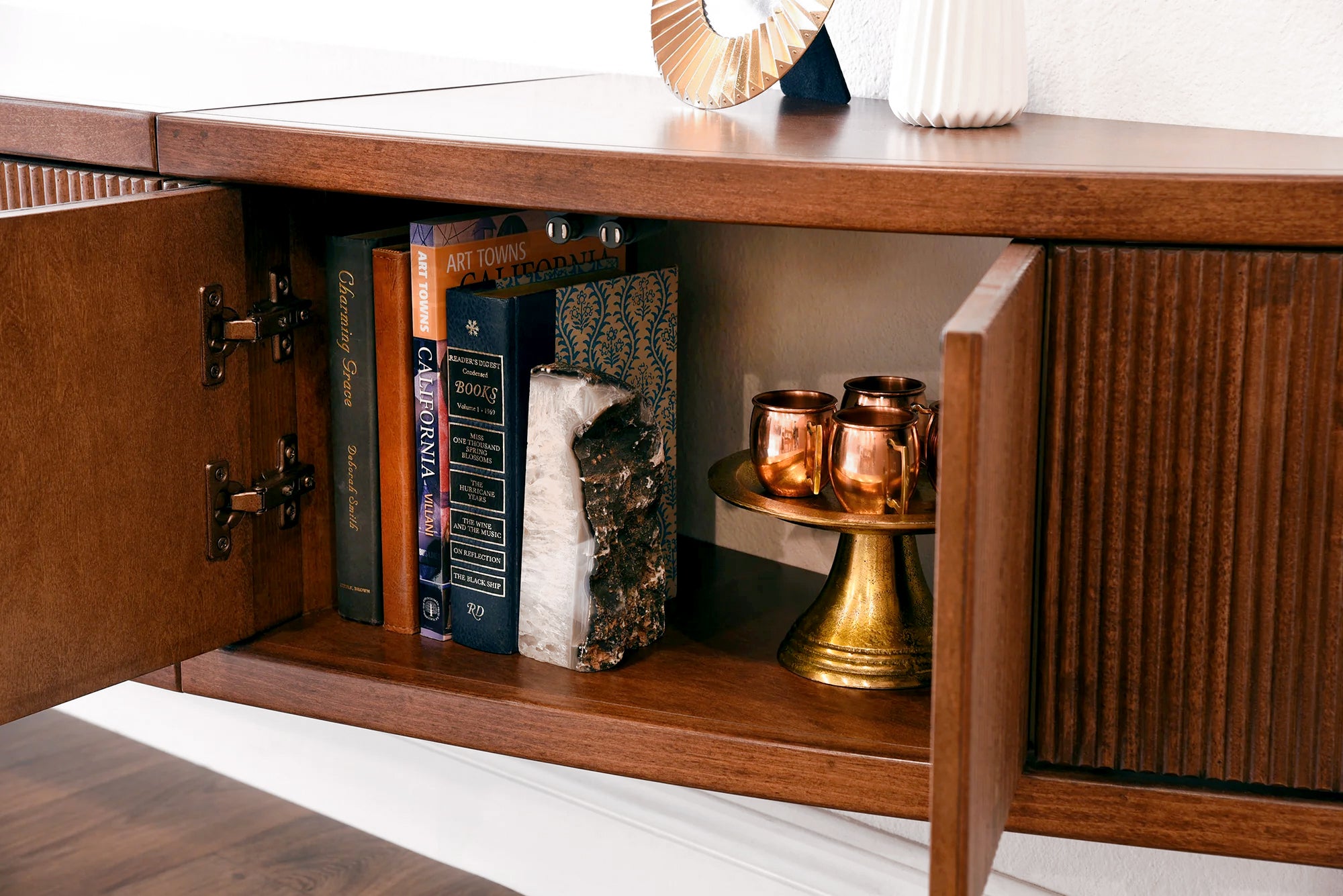 Handcrafted 108" Floating TV Stand Curved Modern Entertainment Center - Arc - Mocha