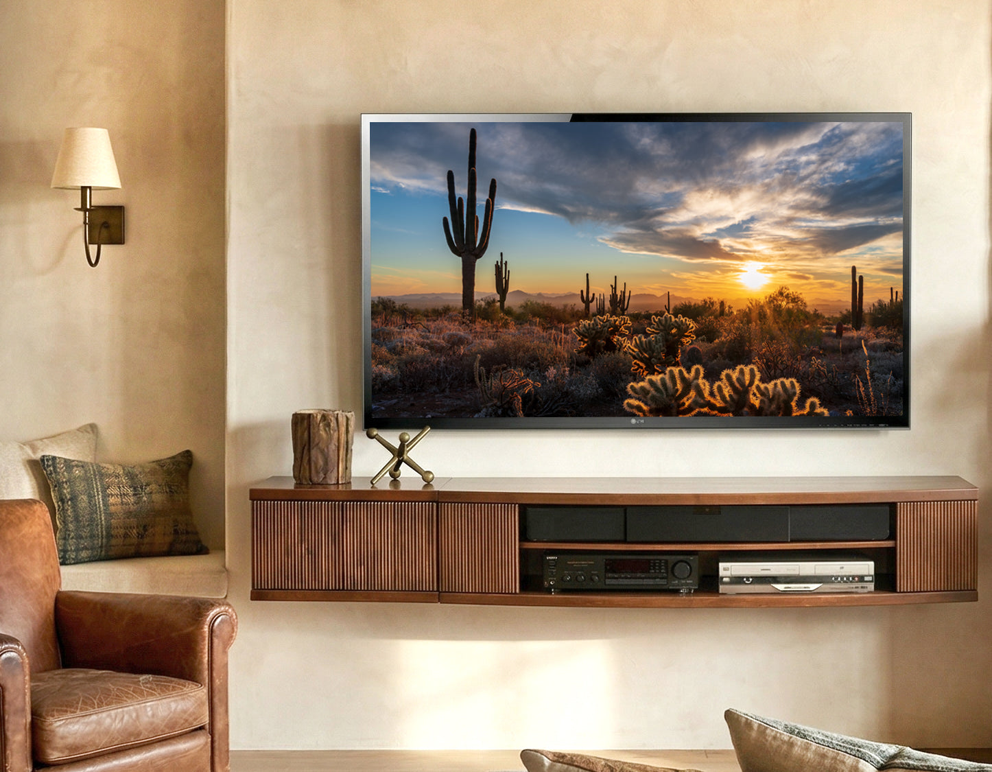 Floating TV Stand Wall Mount Entertainment Center - Curve - Mocha