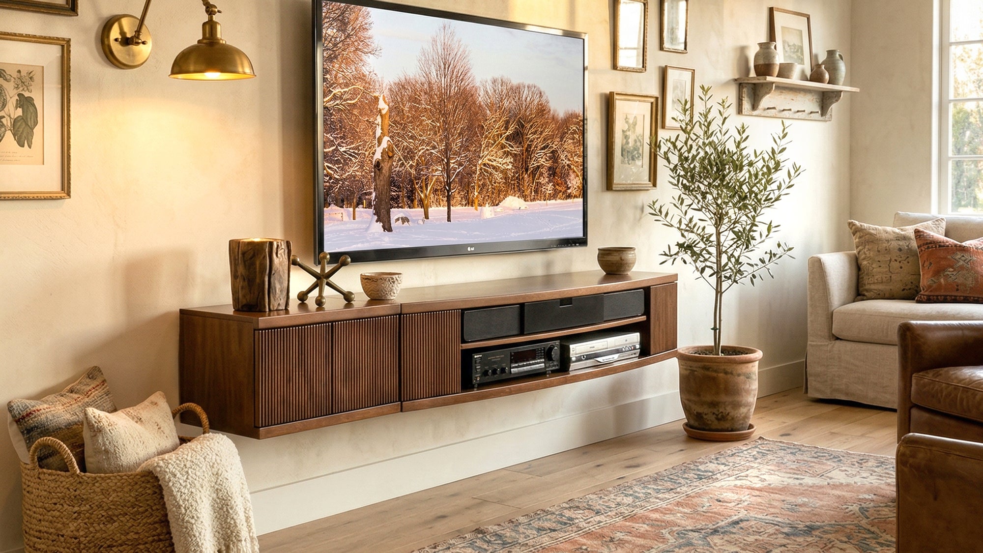 Floating TV Stand Wall Mount Entertainment Center - Curve - Mocha
