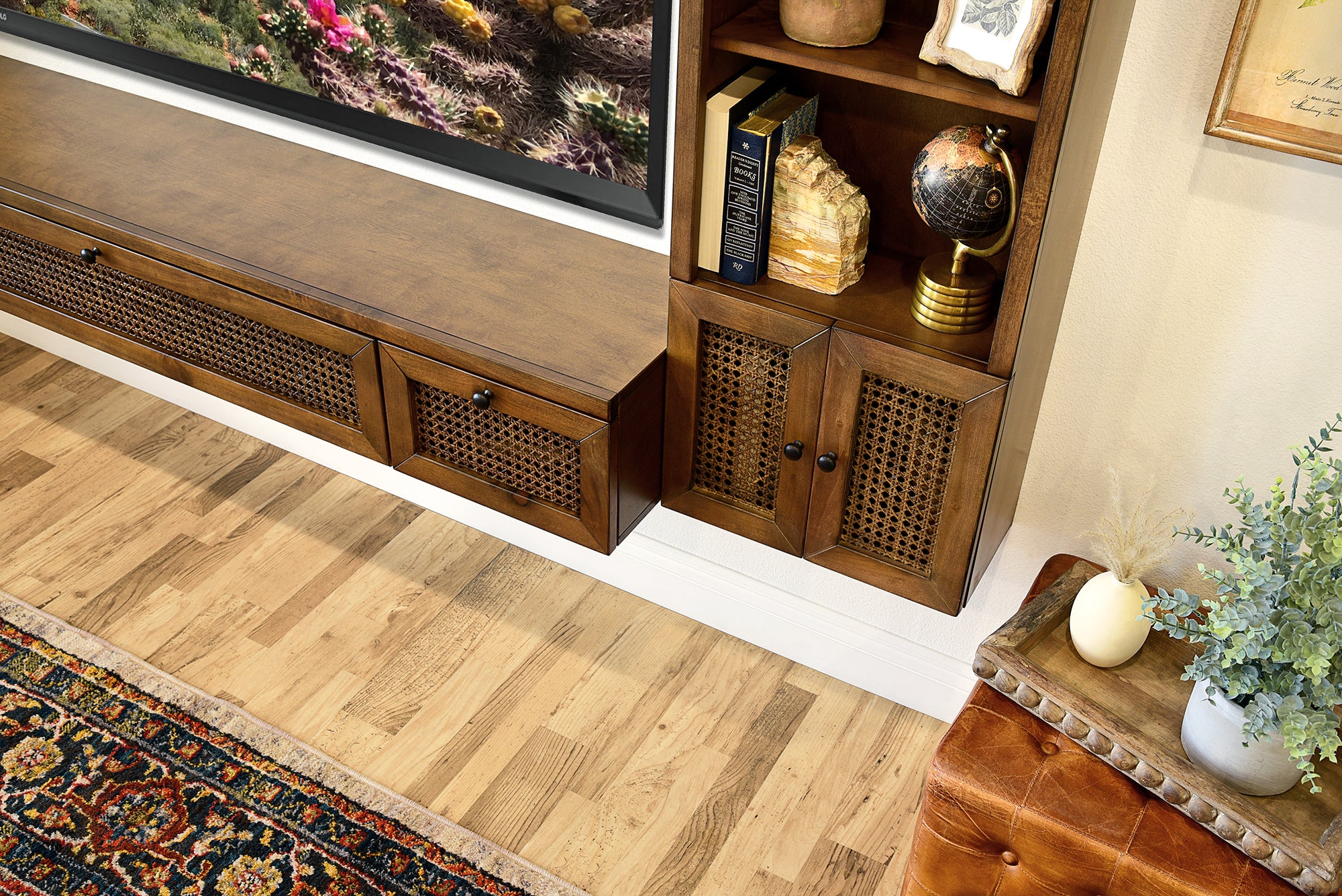Wall Mount Entertainment Center Floating TV Stand Console - Sugar Cane - Spice