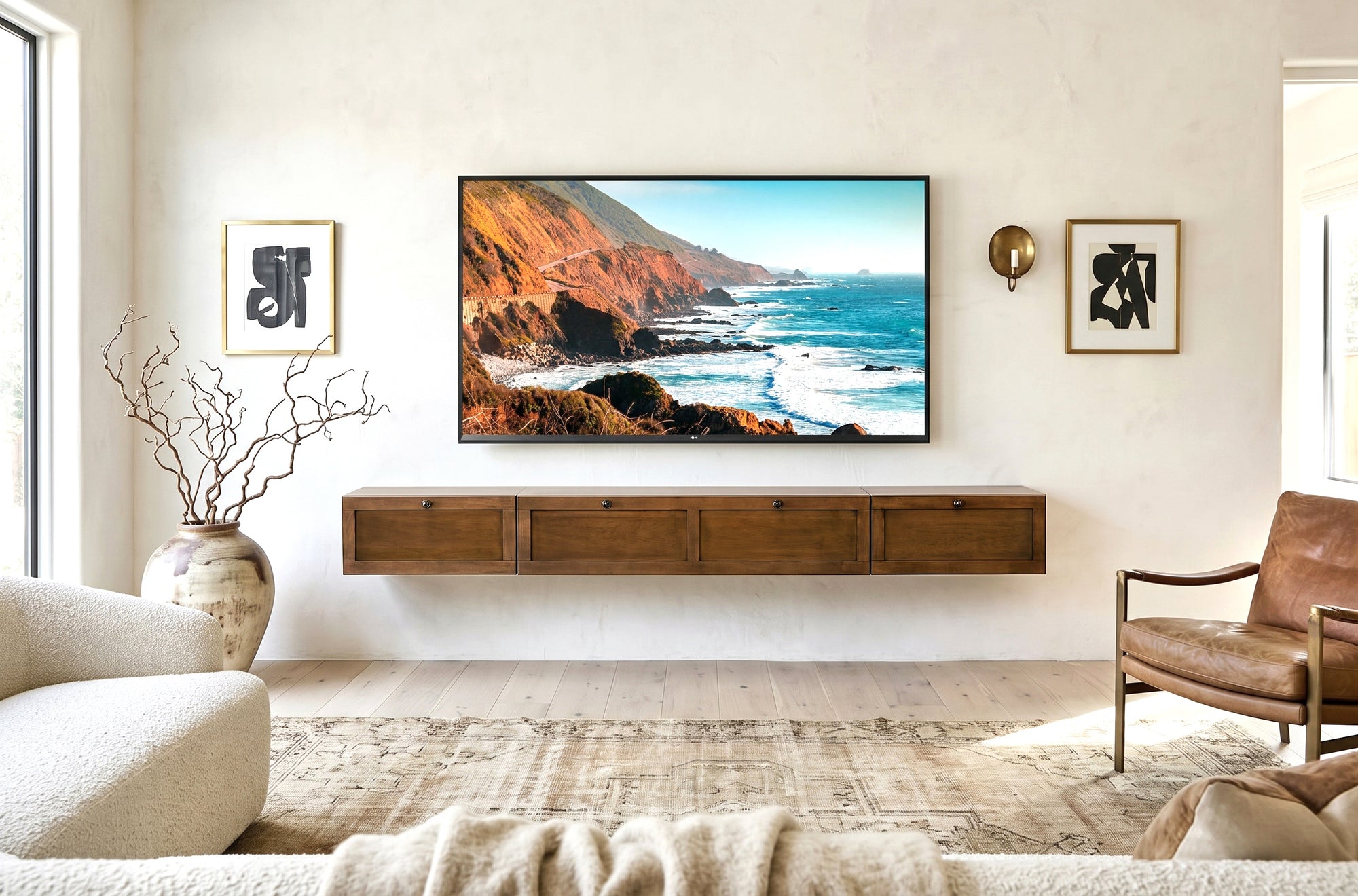 Floating TV Stand Wall Mount Entertainment Center - Shaker - Spice
