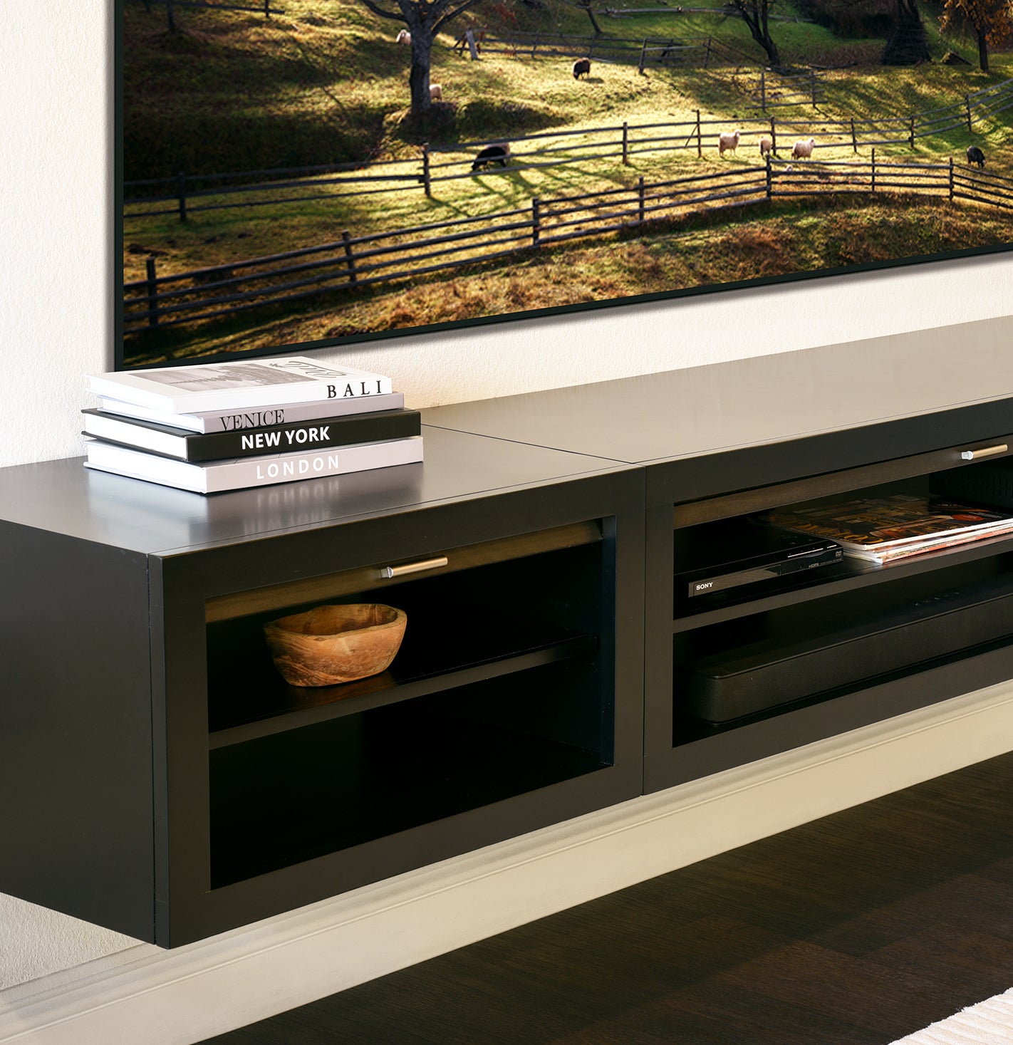 Black Floating TV Stand Wall Mount Entertainment Center Media Console - ECO GEO