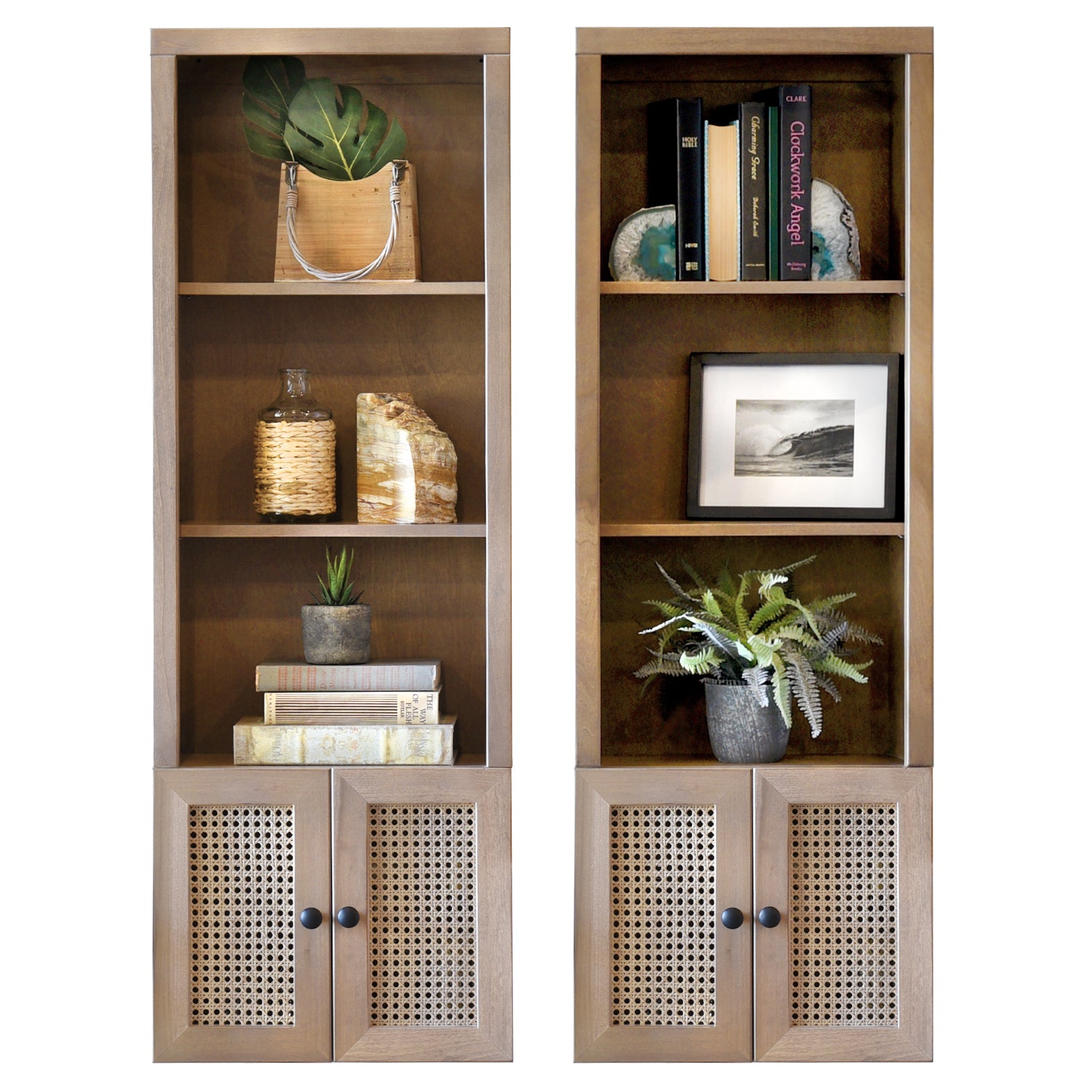 Floating Bookcases Wall Mount Cane Storage Bookshelf - Sugar Cane - Ginger
