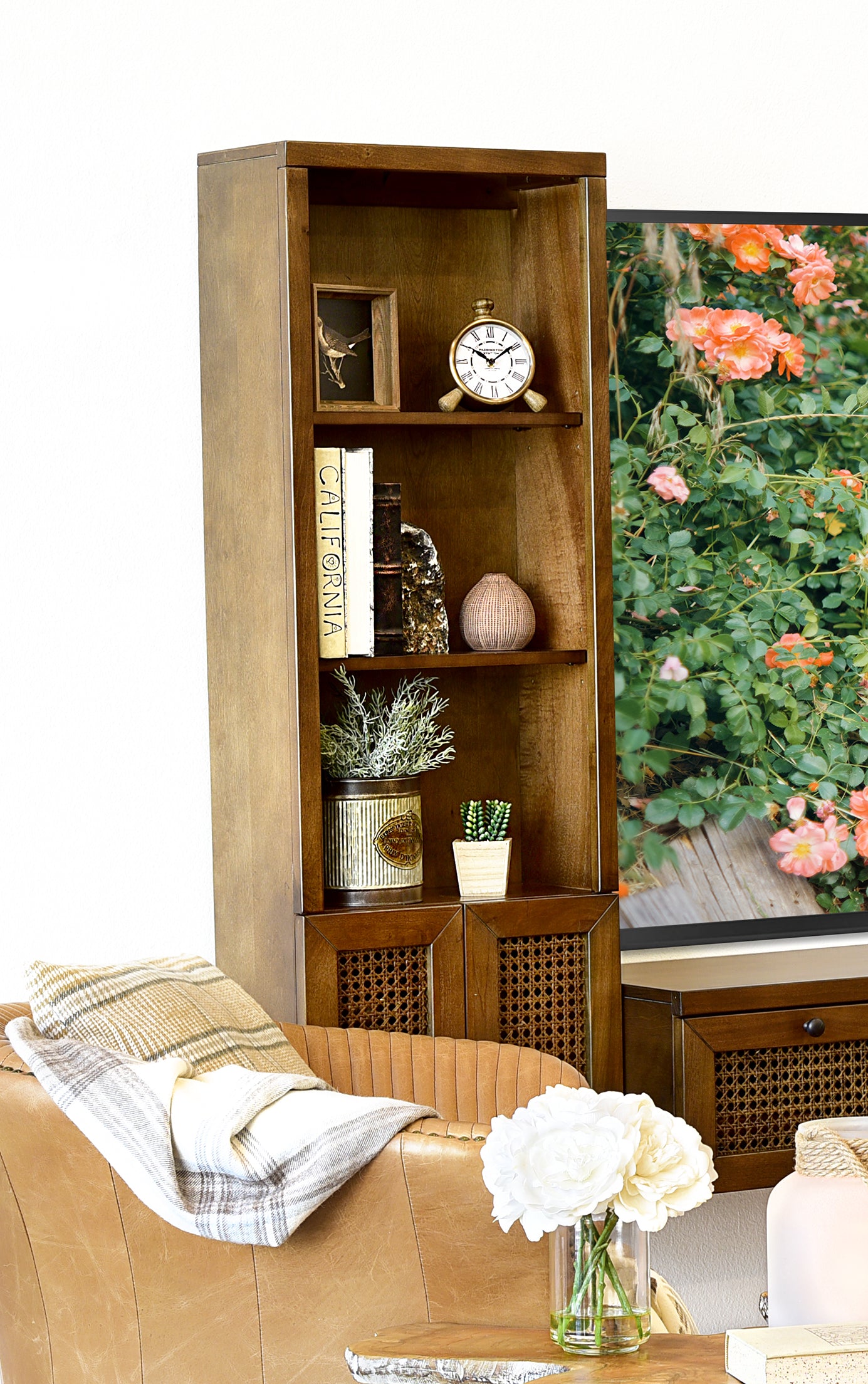 Floating Bookshelf Wall Mount Boho Cane Storage Bookcase Shelf - Sugar Cane - Spice