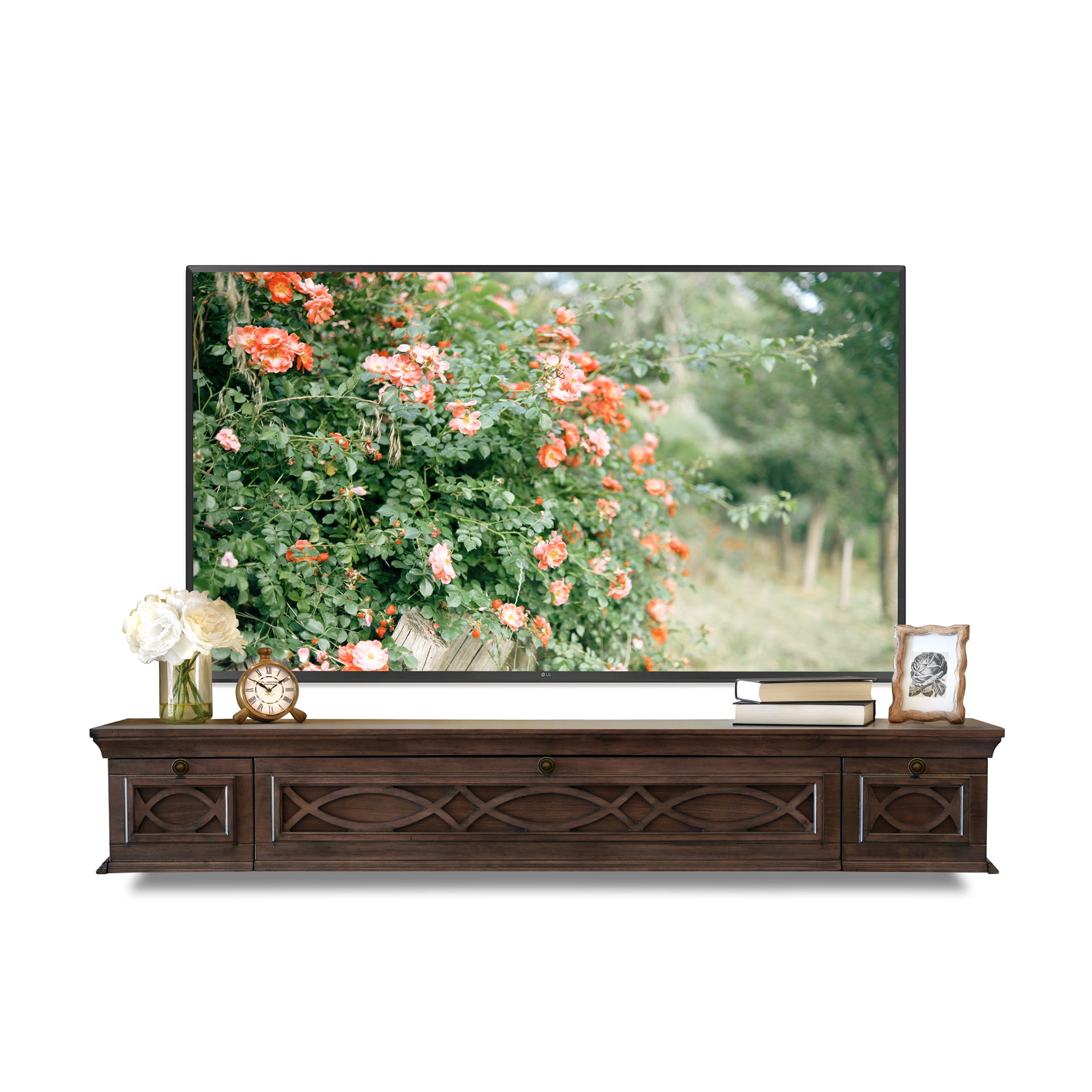 60" Fireplace Mantel With Audio/Video Hidden Storage Floating TV Stand - Galilee - Espresso