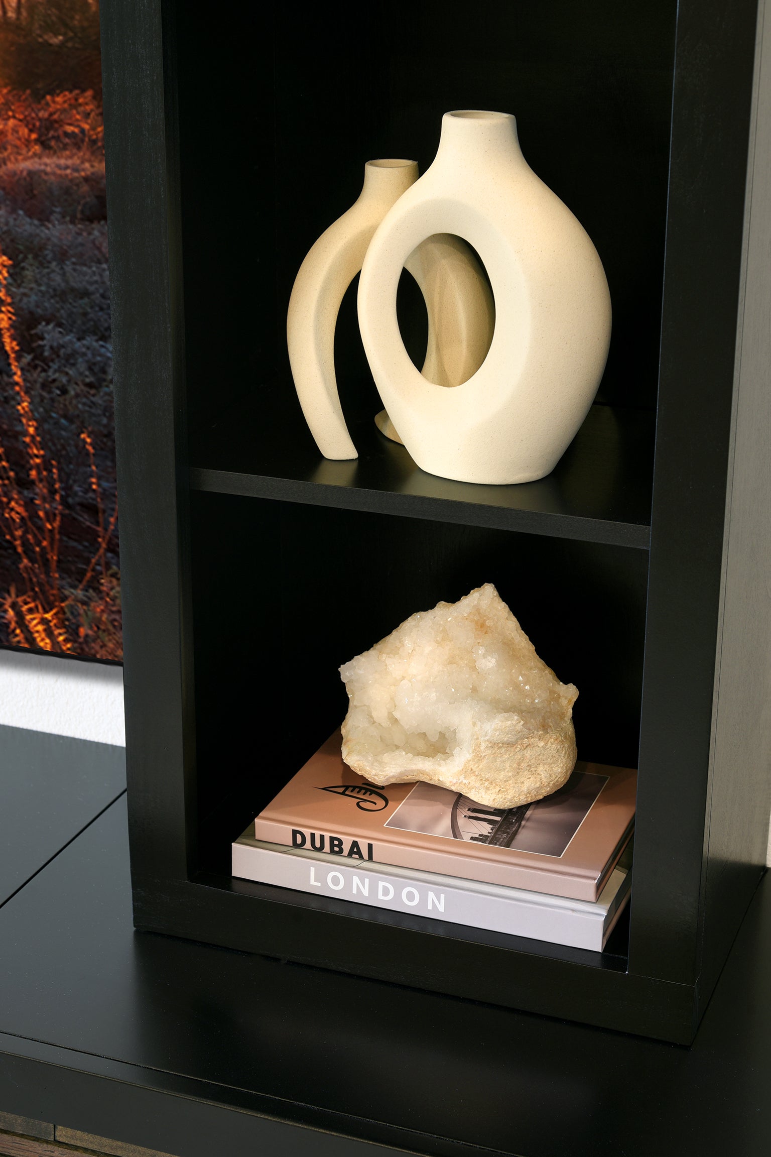 Floating TV Stand Wall Mount Entertainment Center With Bookcases - ECO GEO - Black