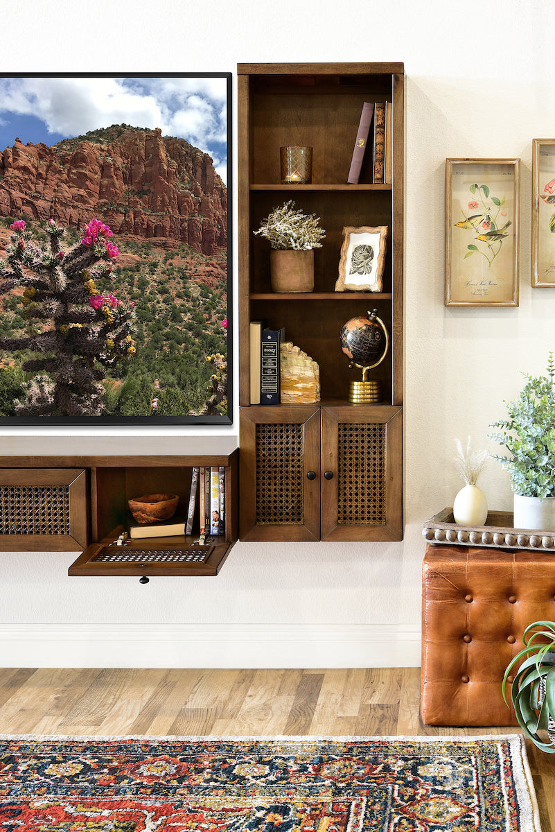 Floating Bookshelf Wall Mount Boho Cane Storage Bookcase Shelf - Sugar Cane - Spice