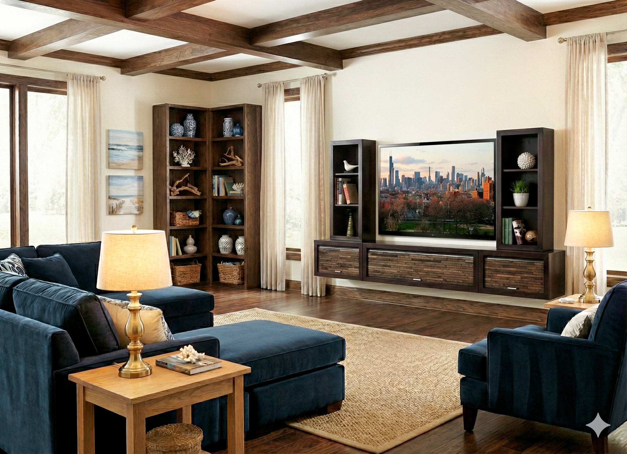 Floating TV Stand Modern Entertainment Center With Bookcases - ECO GEO - Espresso