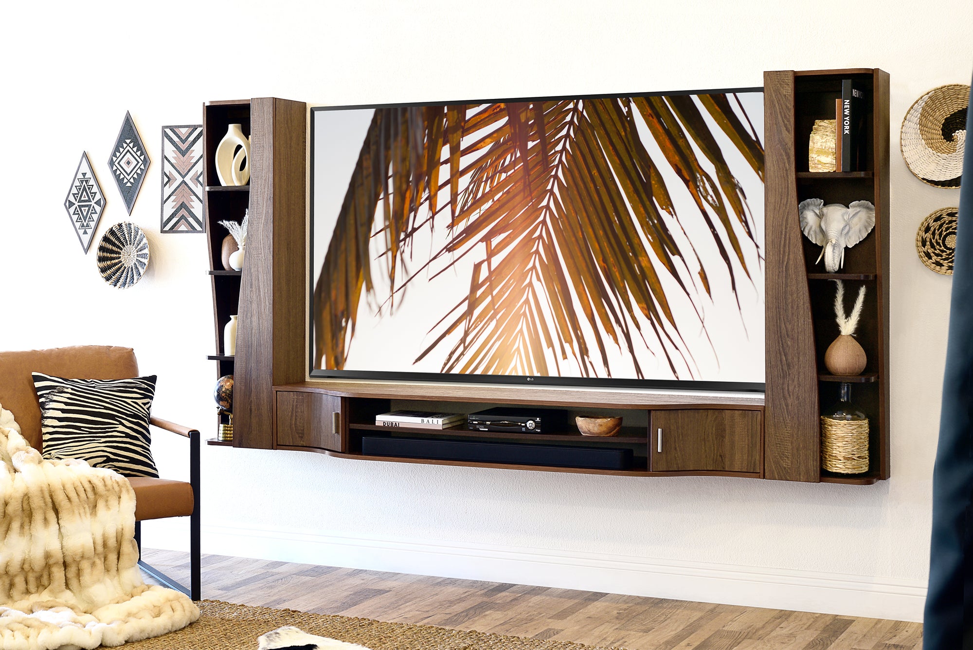 Woodwaves - Floating TV Stand - Wall Mount Entertainment Center Console - Mojave - Dark Walnut