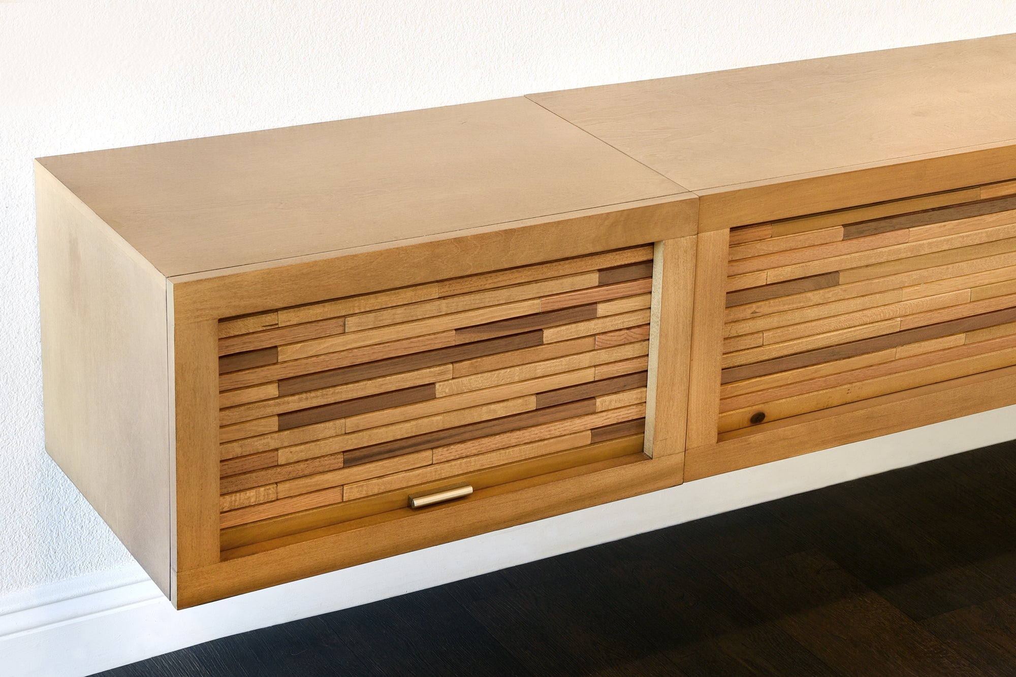 Floating TV Stand Wall Mount Entertainment Center With Bookcase - ECO GEO - Wheat