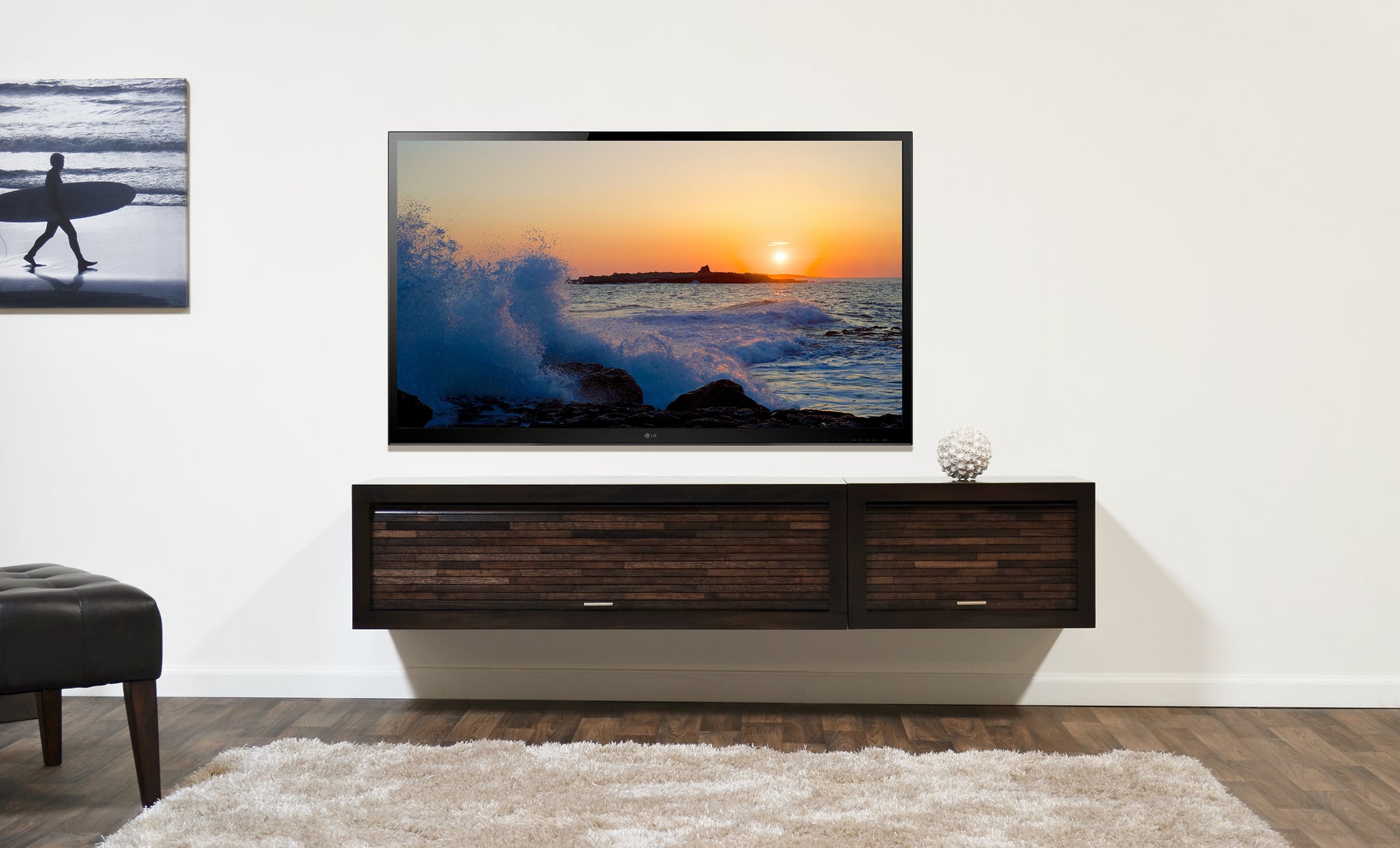 Woodwaves Handcrafted Floating TV Stand Modern Wall Mount Entertainment Center - ECO GEO - Espresso