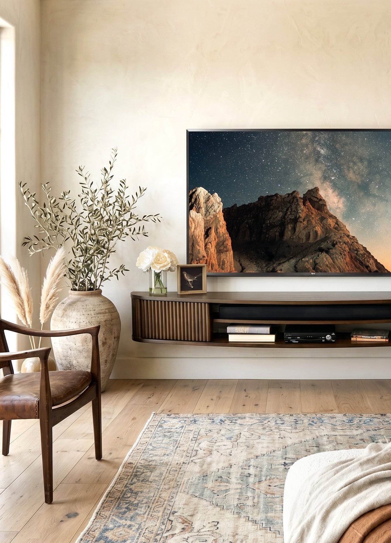 Floating TV Stand Curved Wall Mount 72" Console - Arc - Russet Brown