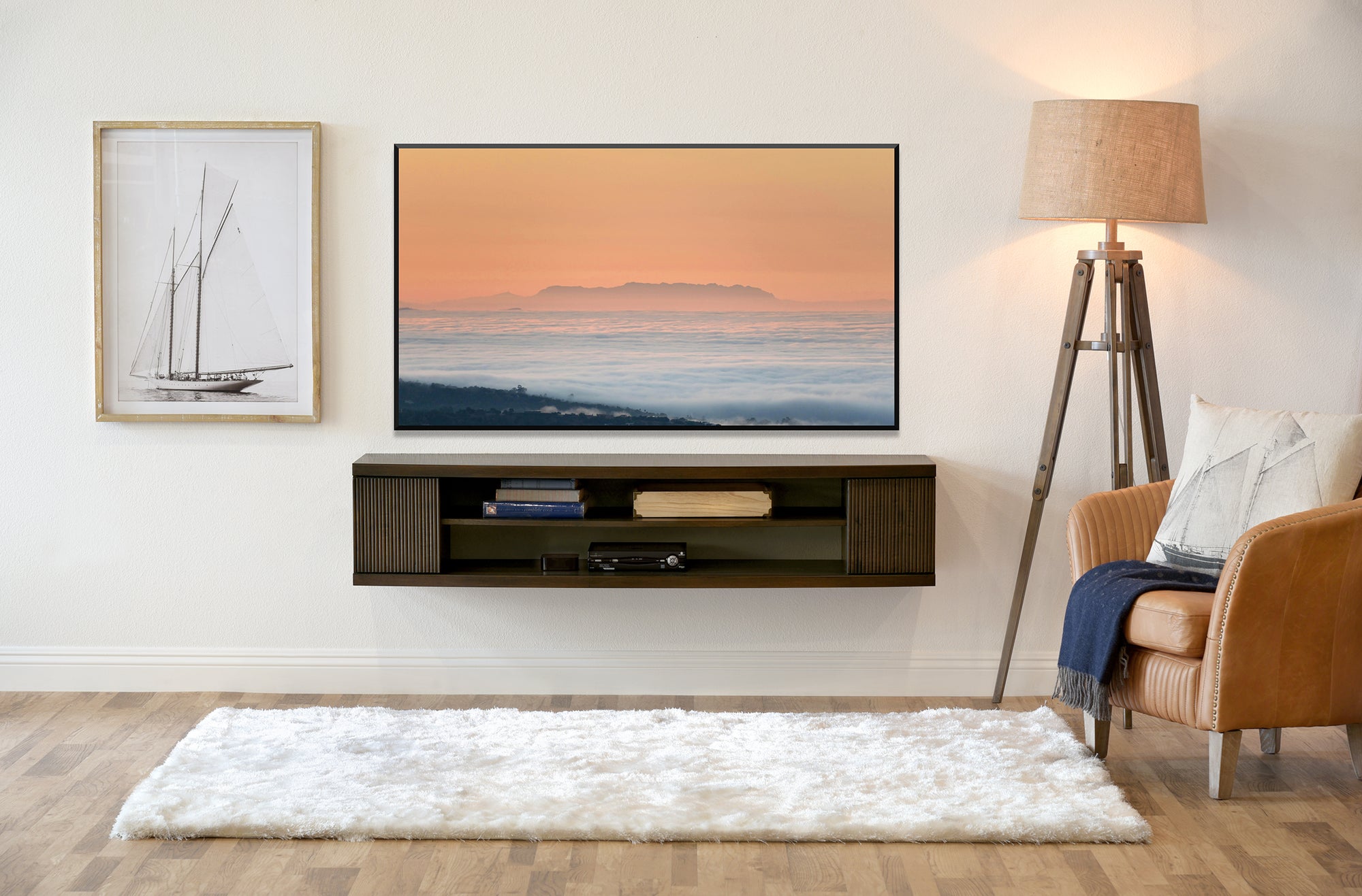 Handcrafted Modern Curved Floating TV Stand - Curve - Espresso