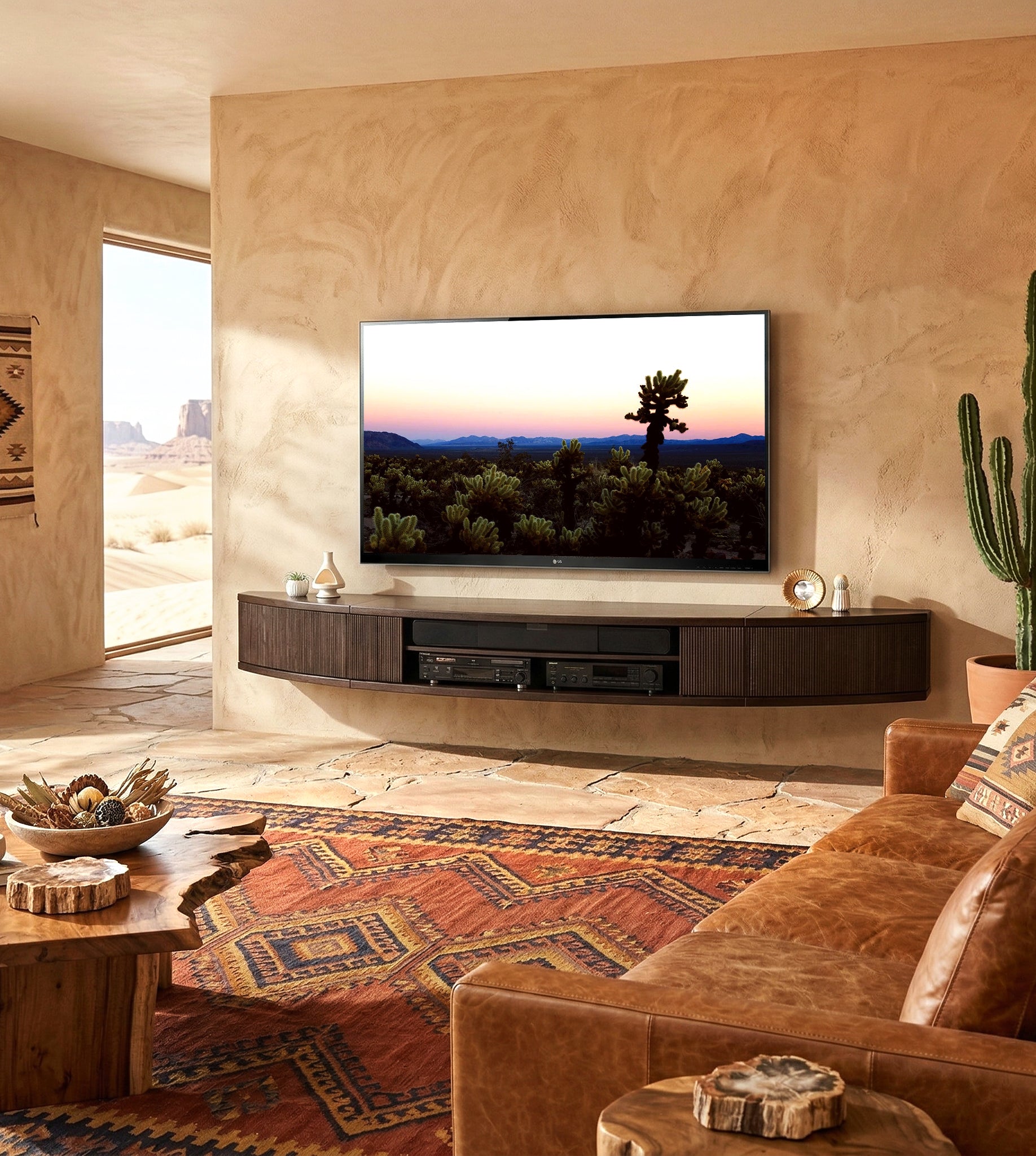 Floating TV Stand Curved Wall Mount Entertainment Center - Arc - Espresso