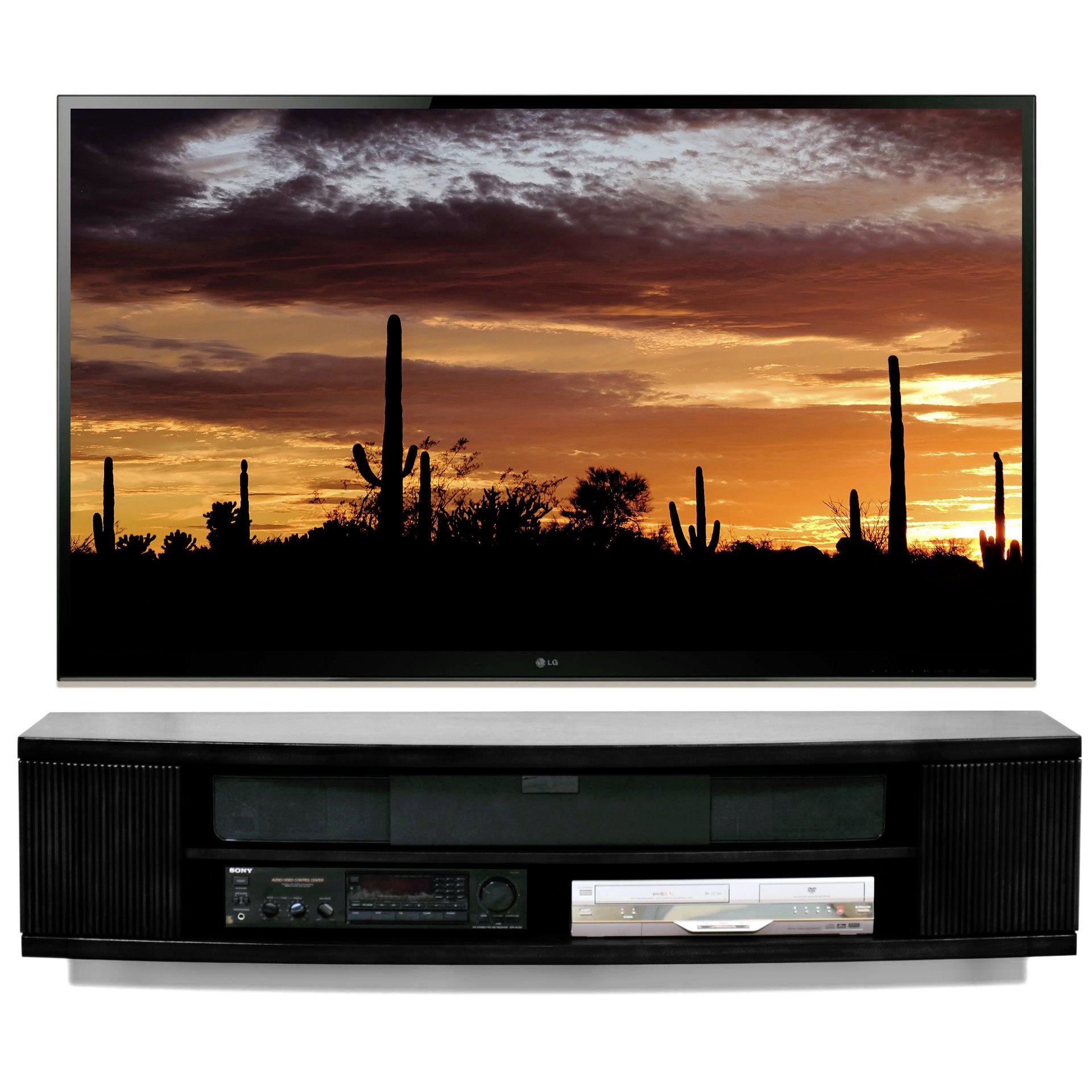 Modern Curved Floating Wall Mount TV Stand - The Curve - Black
