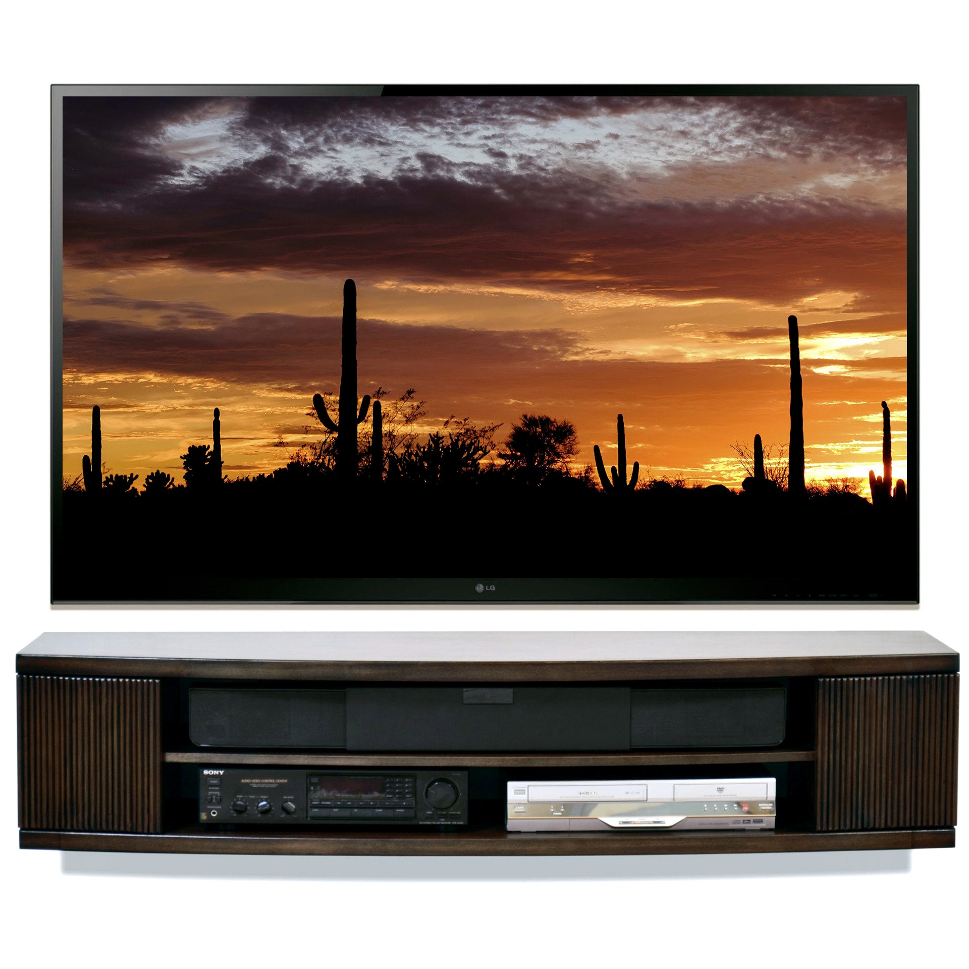 Handcrafted Modern Curved Floating TV Stand - Curve - Espresso