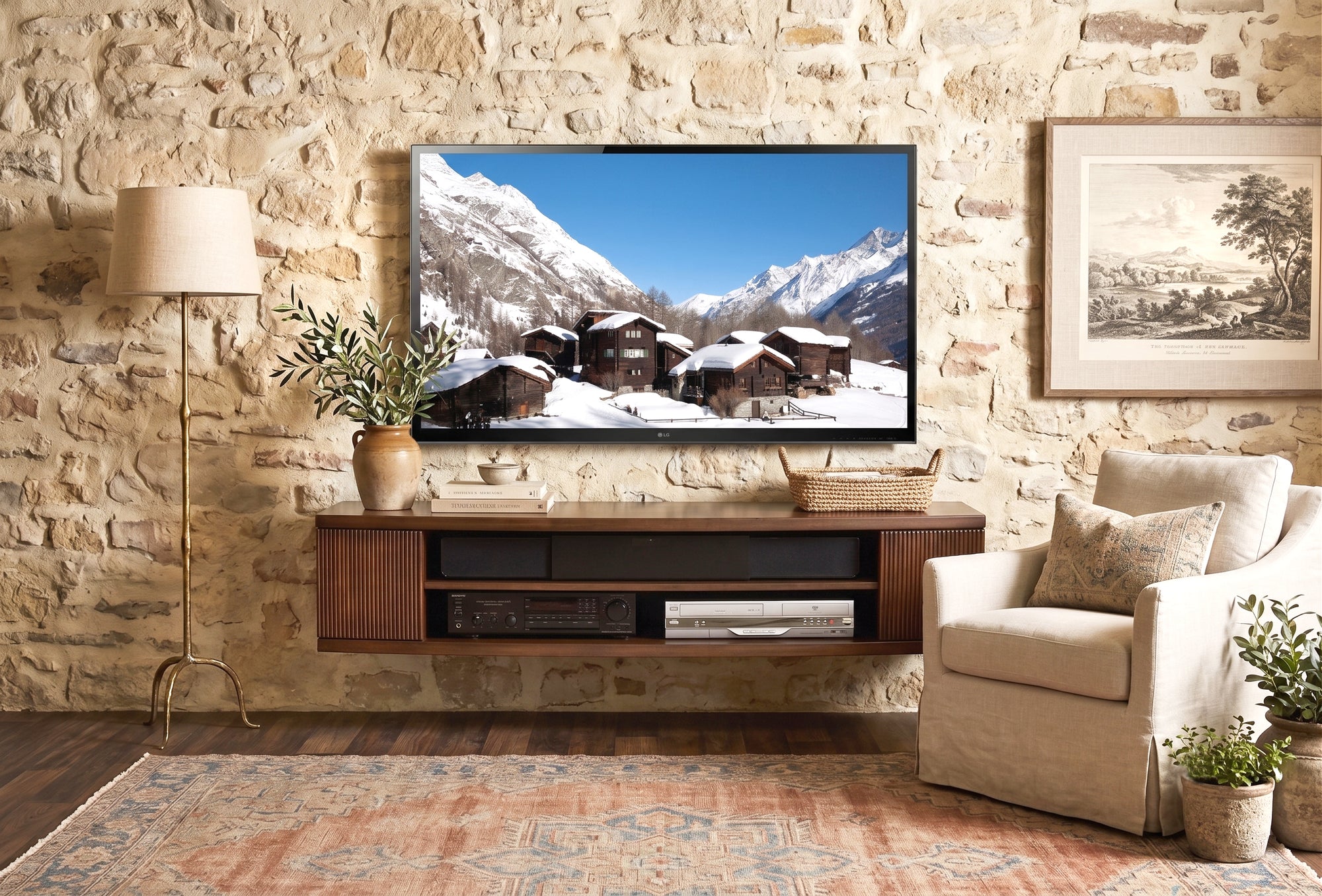 Curved Floating TV Stand Wall Mount Console - Curve - Mocha