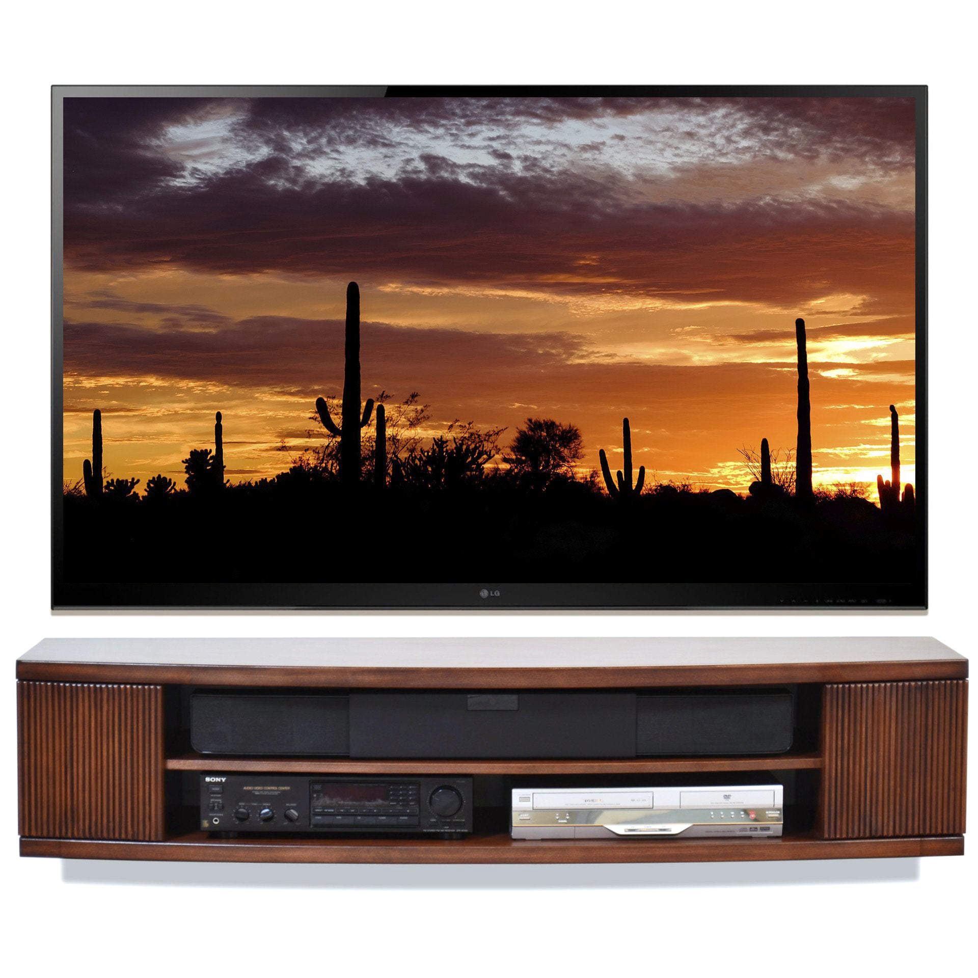 Handcrafted Modern Curved Floating TV Stand - Curve - Mocha