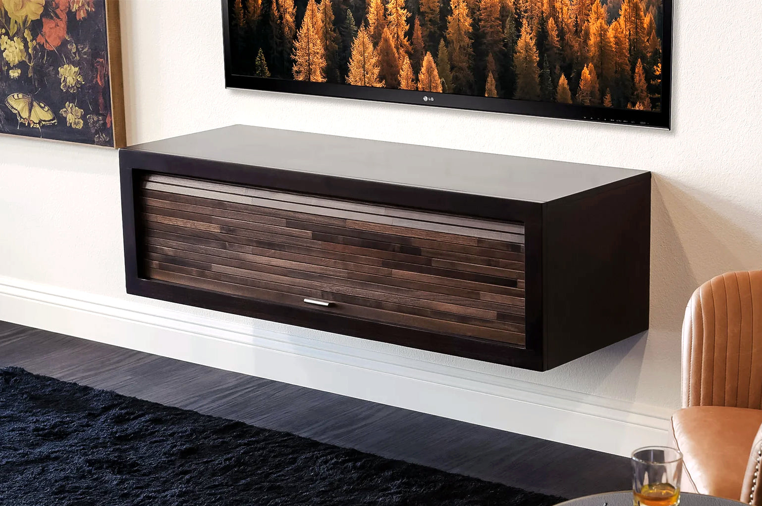 Floating TV Stand - Woodwaves - Floating Entertainment Center Media Console - ECO GEO Collection - Espresso