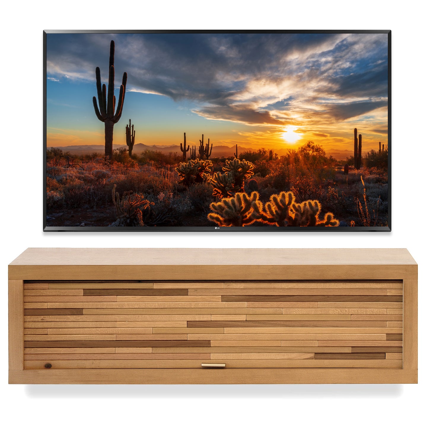 Floating TV Stand Light Natural Wood Wall Mount Media Console - ECO GEO - Wheat
